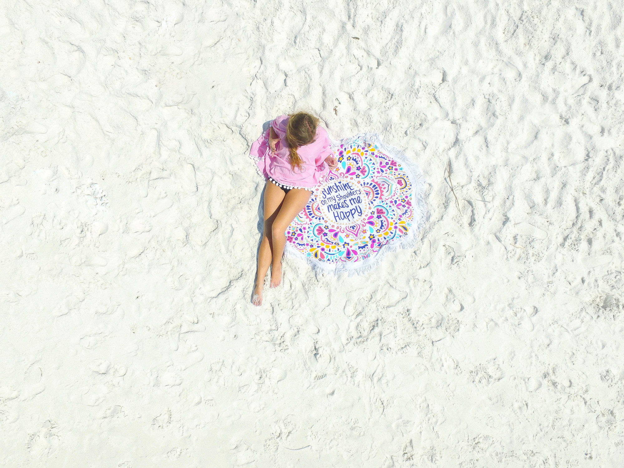 Sunshine on My Shoulders Makes Me Happy beach pom pom cover up OOTD dji phantom 3 drone picture by lauren lindmark on daily dose of charm