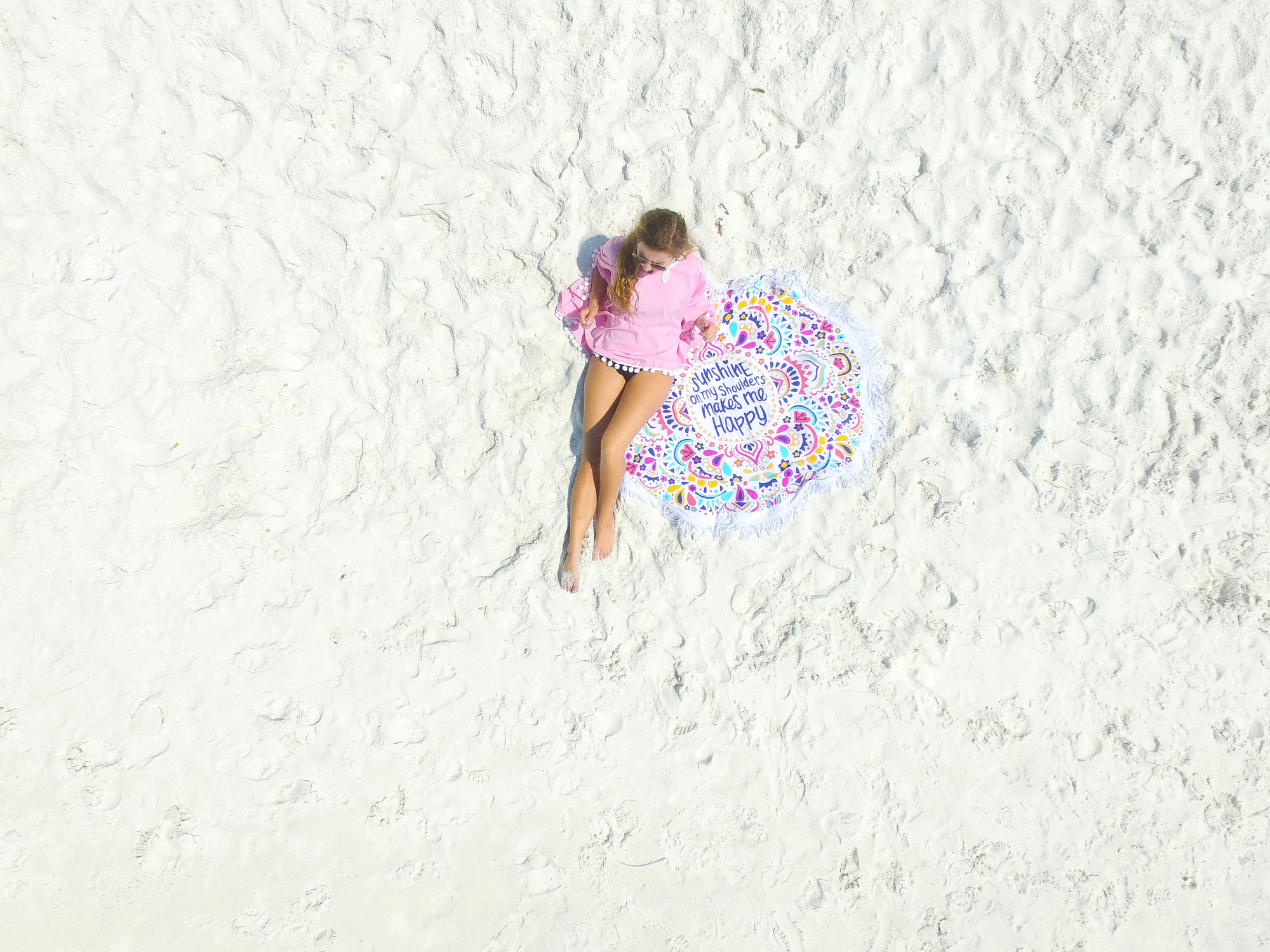 Sunshine on My Shoulders Makes Me Happy beach pom pom cover up OOTD dji phantom 3 drone picture by lauren lindmark on daily dose of charm