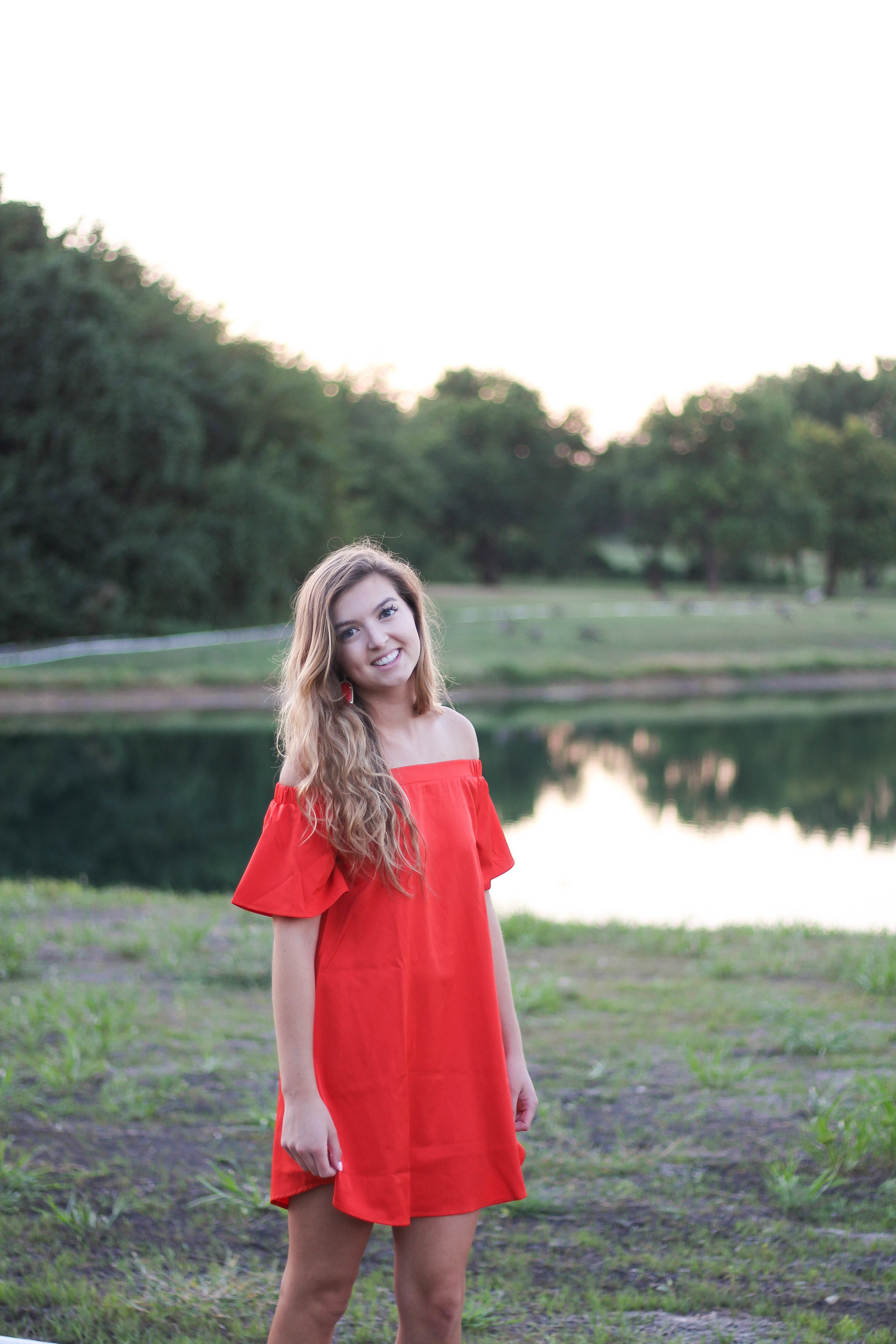 Off the shoulder red dress from Romwe by lauren lindmark on daily dose of charm