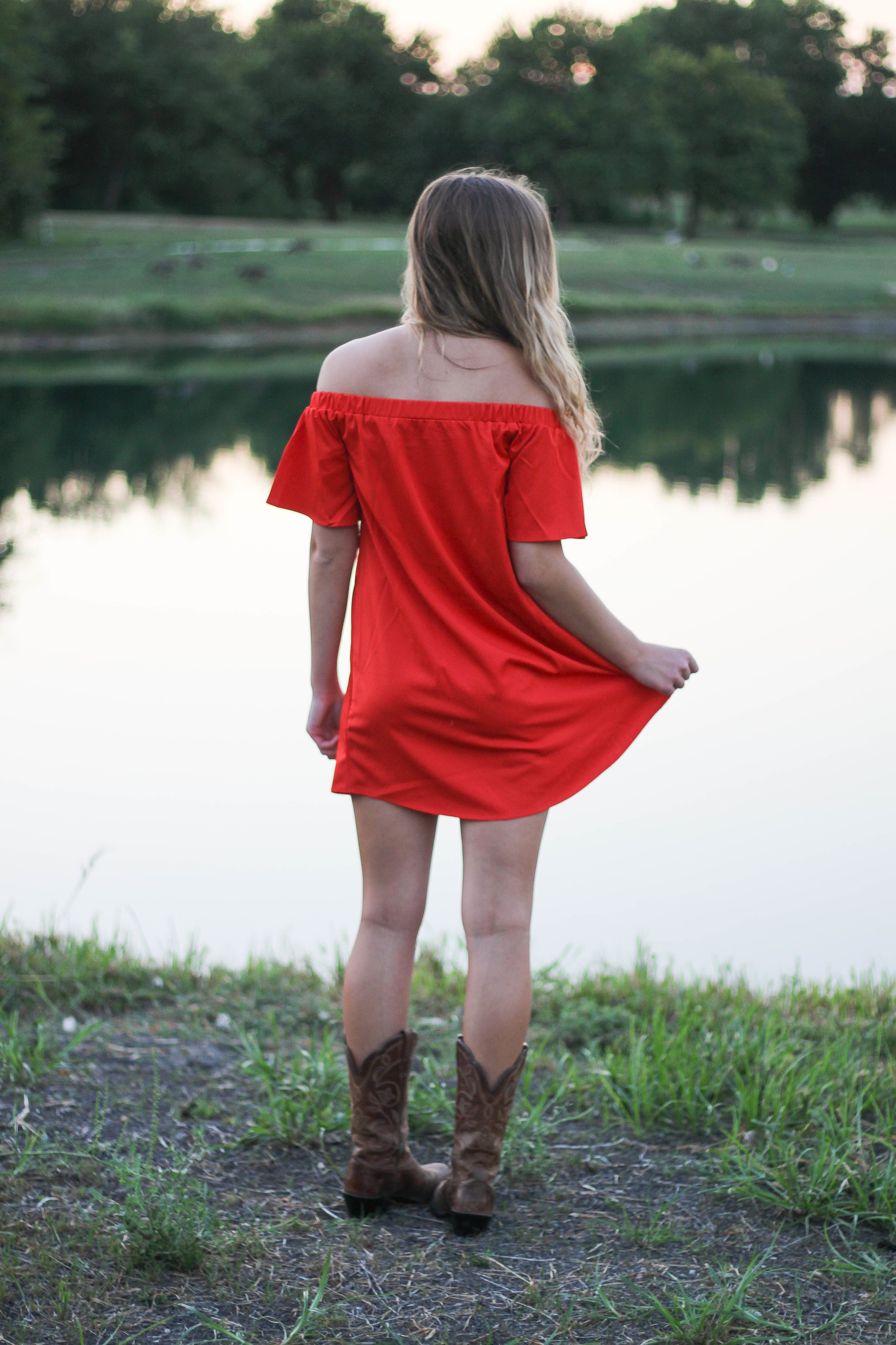 Off the shoulder red dress from Romwe by lauren lindmark on daily dose of charm