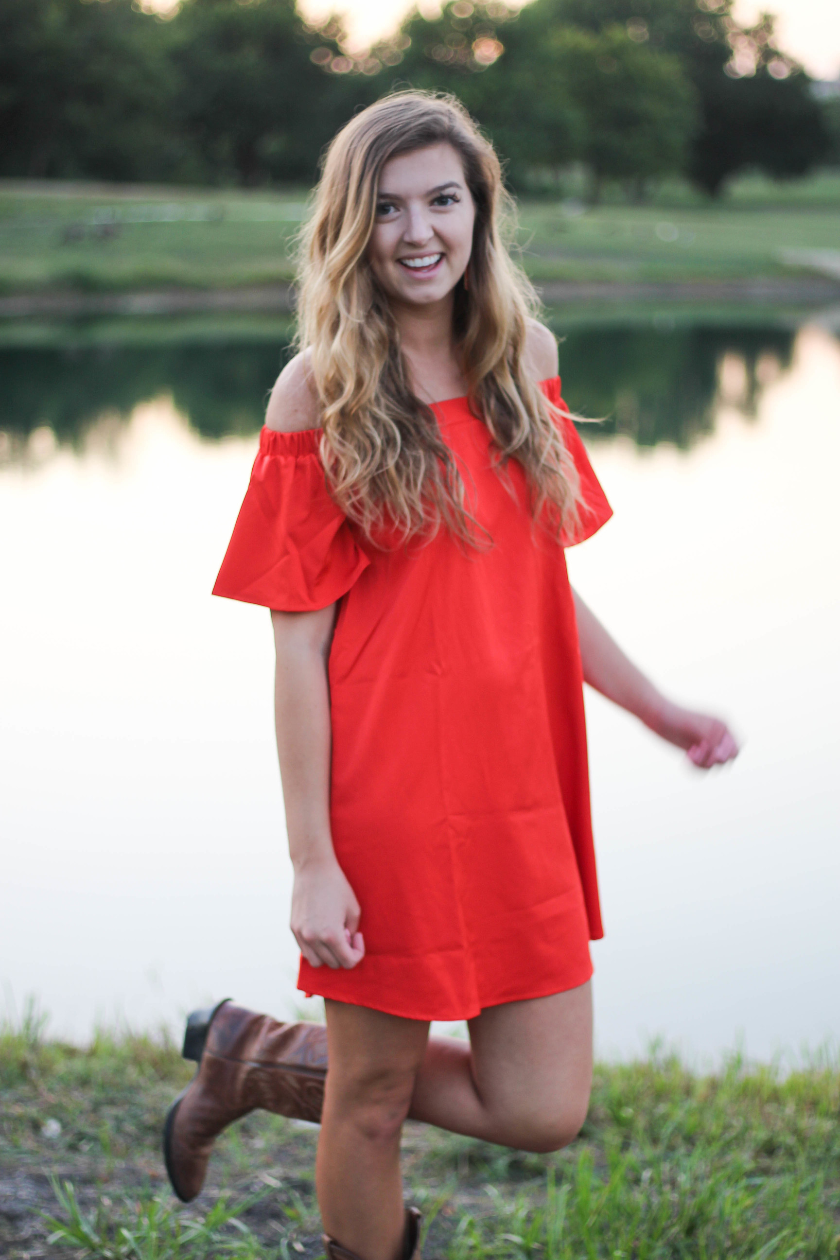 Off the shoulder red dress from Romwe by lauren lindmark on daily dose of charm