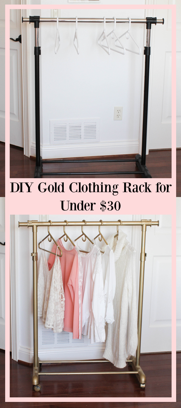 DIY gold clothing rack for UNDER $30 - garment rack - spray painted clothing hanger DIY do it yourself by lauren lindmark on daily dose of charm