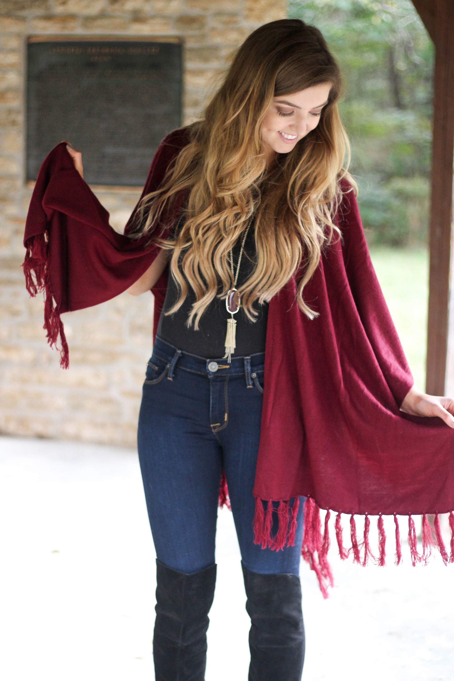 Fall cardigan with over the knee black boots on the blog daily dose of charm dailydoseofcharm.com by lauren lindmark