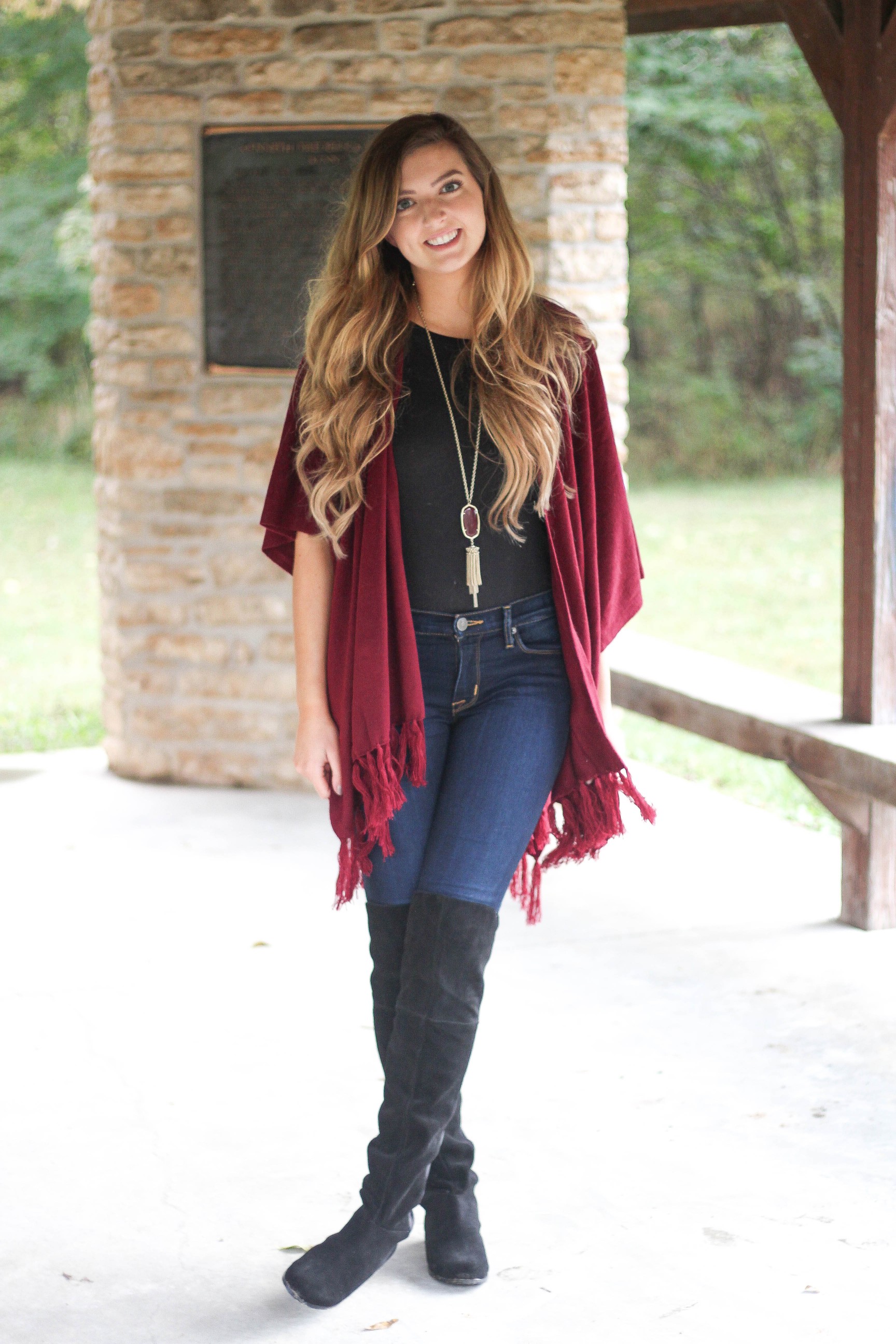Fall cardigan with over the knee black boots on the blog daily dose of charm dailydoseofcharm.com by lauren lindmark