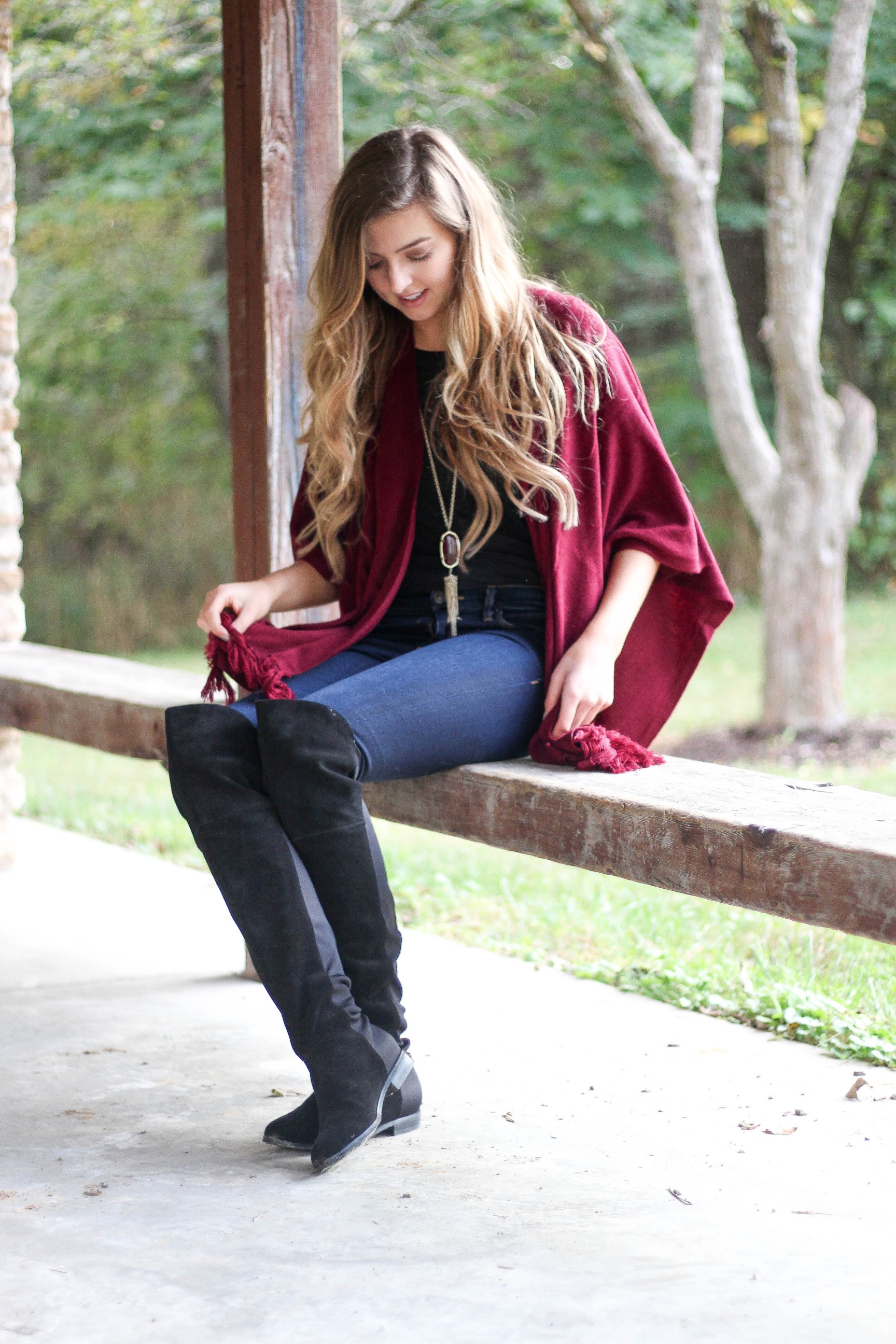 Fall cardigan with over the knee black boots on the blog daily dose of charm dailydoseofcharm.com by lauren lindmark