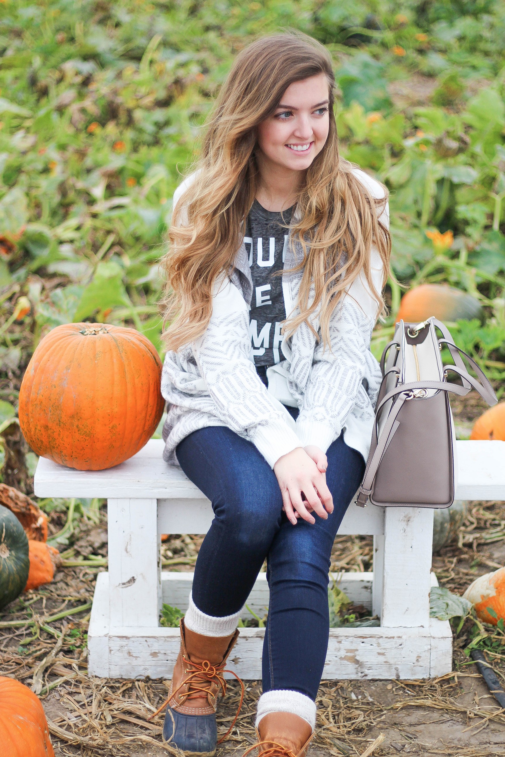 Fall pumpkin patch outfit LL bean boots southern tide by Lauren Lindmark on Daily Dose of Charm dailydoseofcharm.com