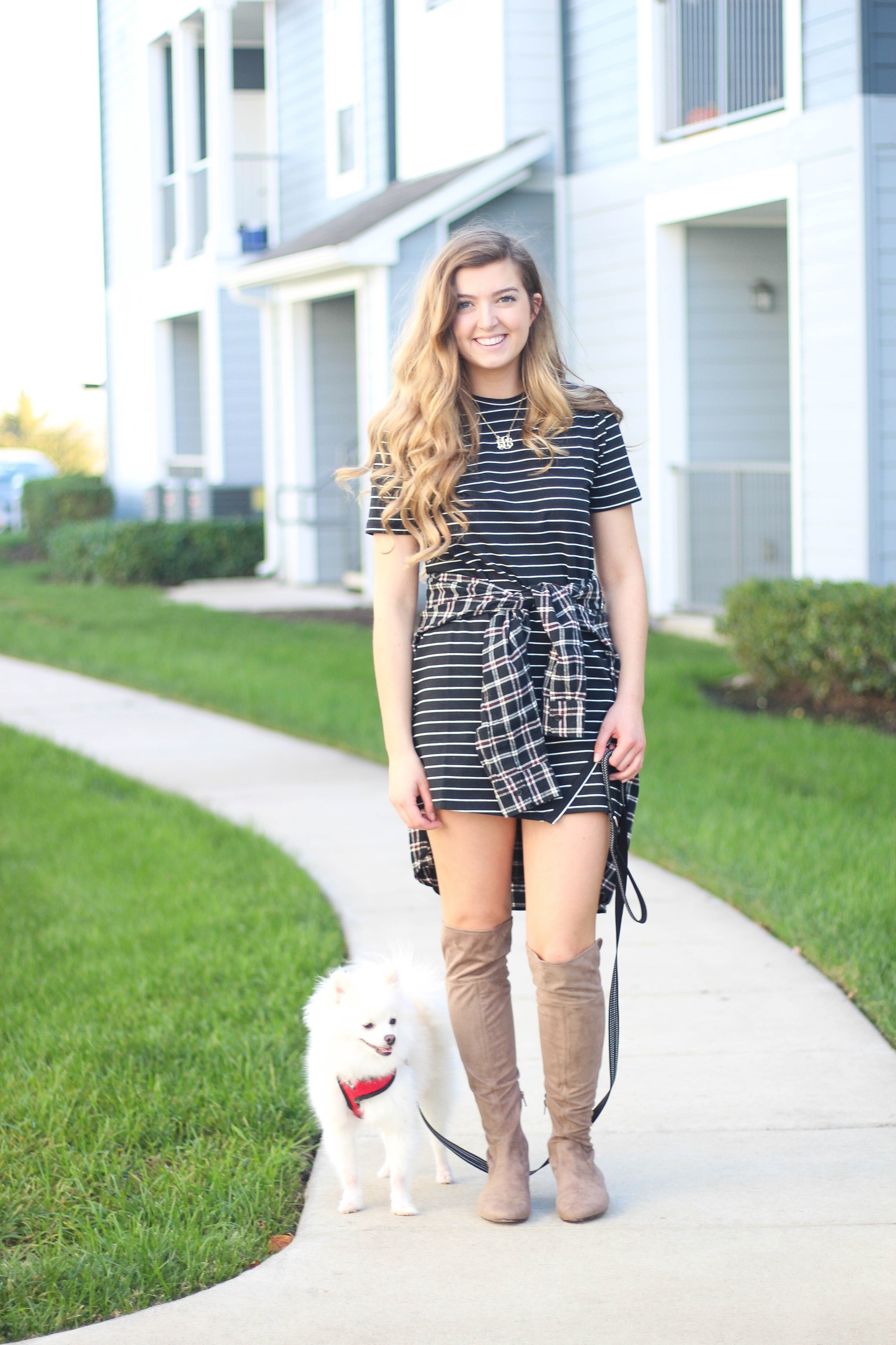 Flannel tied around a dress fall outfit on the blog dailydoseofcharm.com by Lauren Lindmark