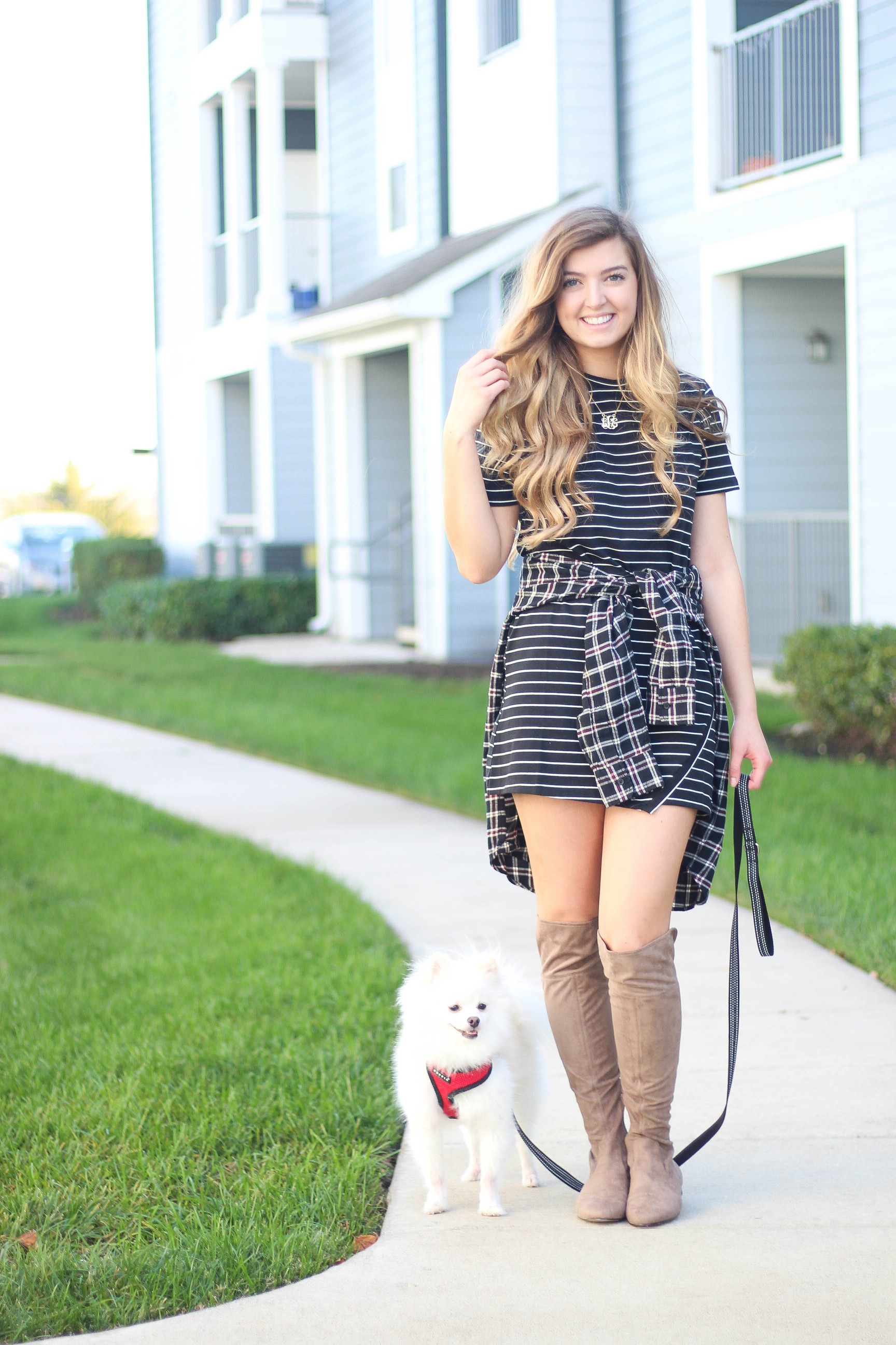 Flannel tied around a dress fall outfit on the blog dailydoseofcharm.com by Lauren Lindmark