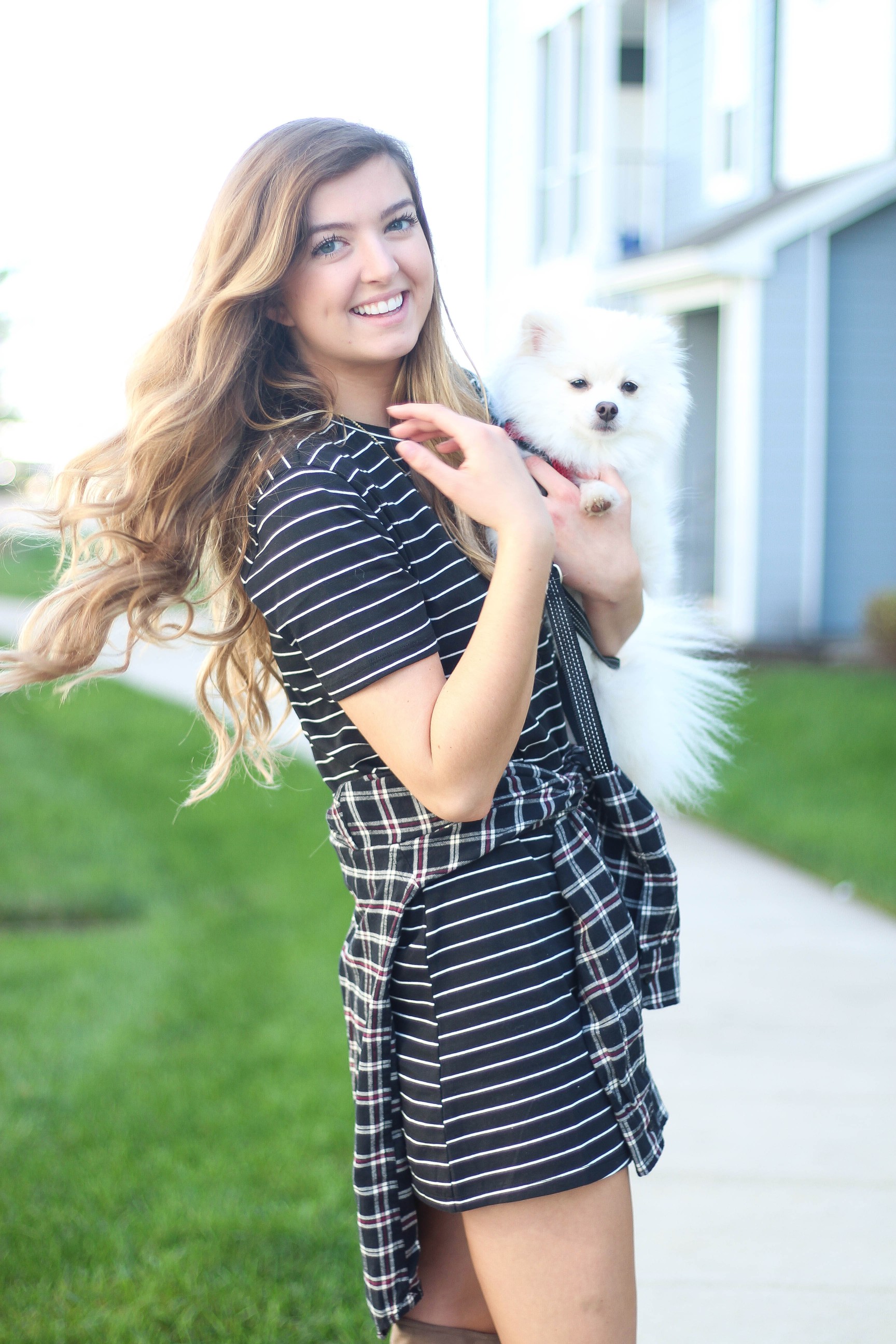 Flannel tied around a dress fall outfit on the blog dailydoseofcharm.com by Lauren Lindmark