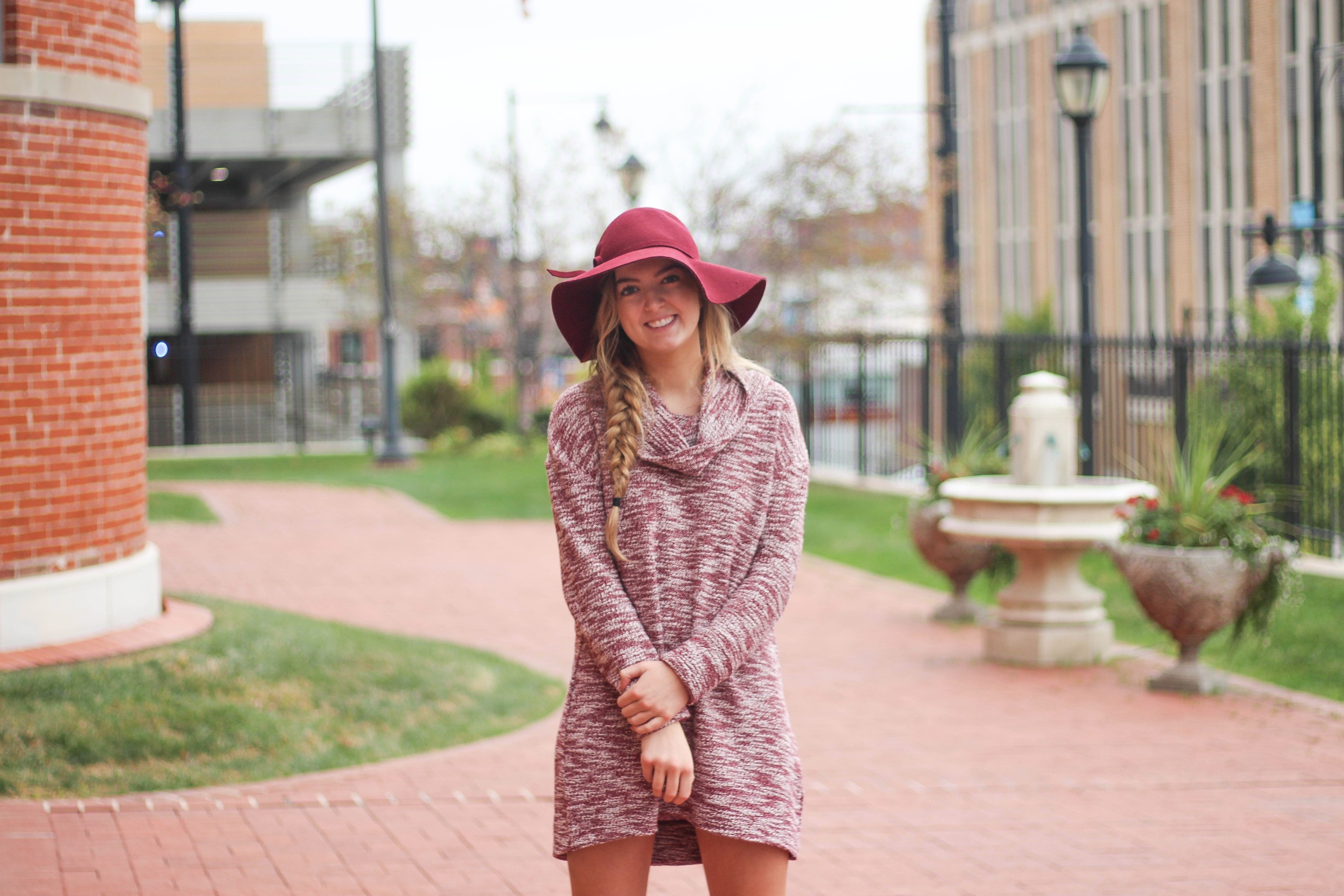 Fall Sweater dress with burgundy her and booties outfit of the day on daily dose of charm by lauren lindmark on dailydoseofcharm.com