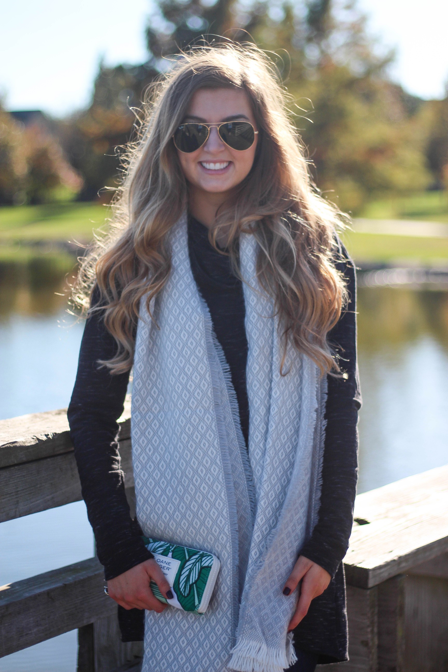 cute winter outfit - sweater tunic with blanket scarf - By Lauren M