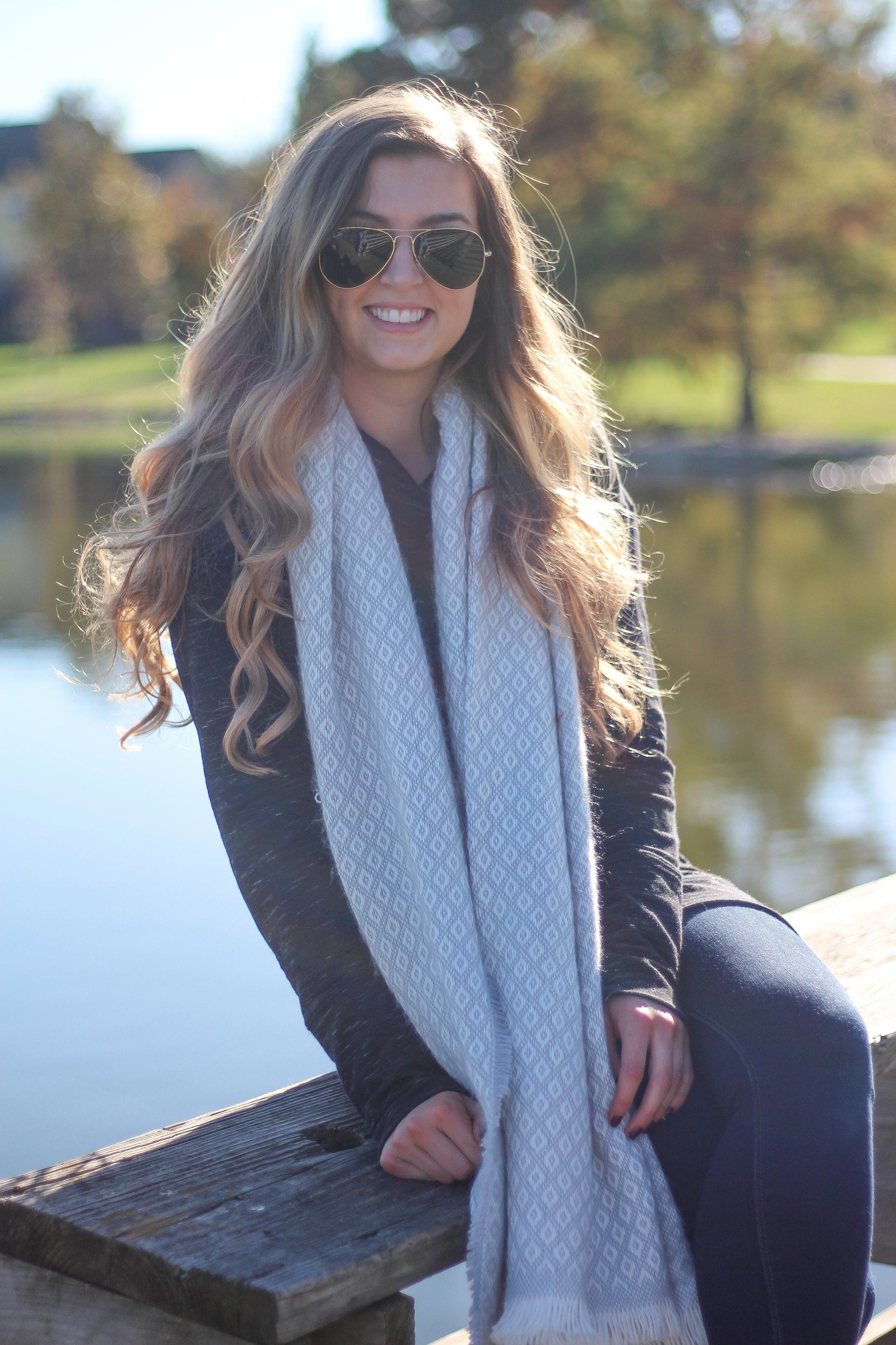 Fall and winter outfit of the day sweater, scarf, booties, ray ban OOTD by lauren lindmark on daily dose of charm ALL DETAILS ON THE BLOG!