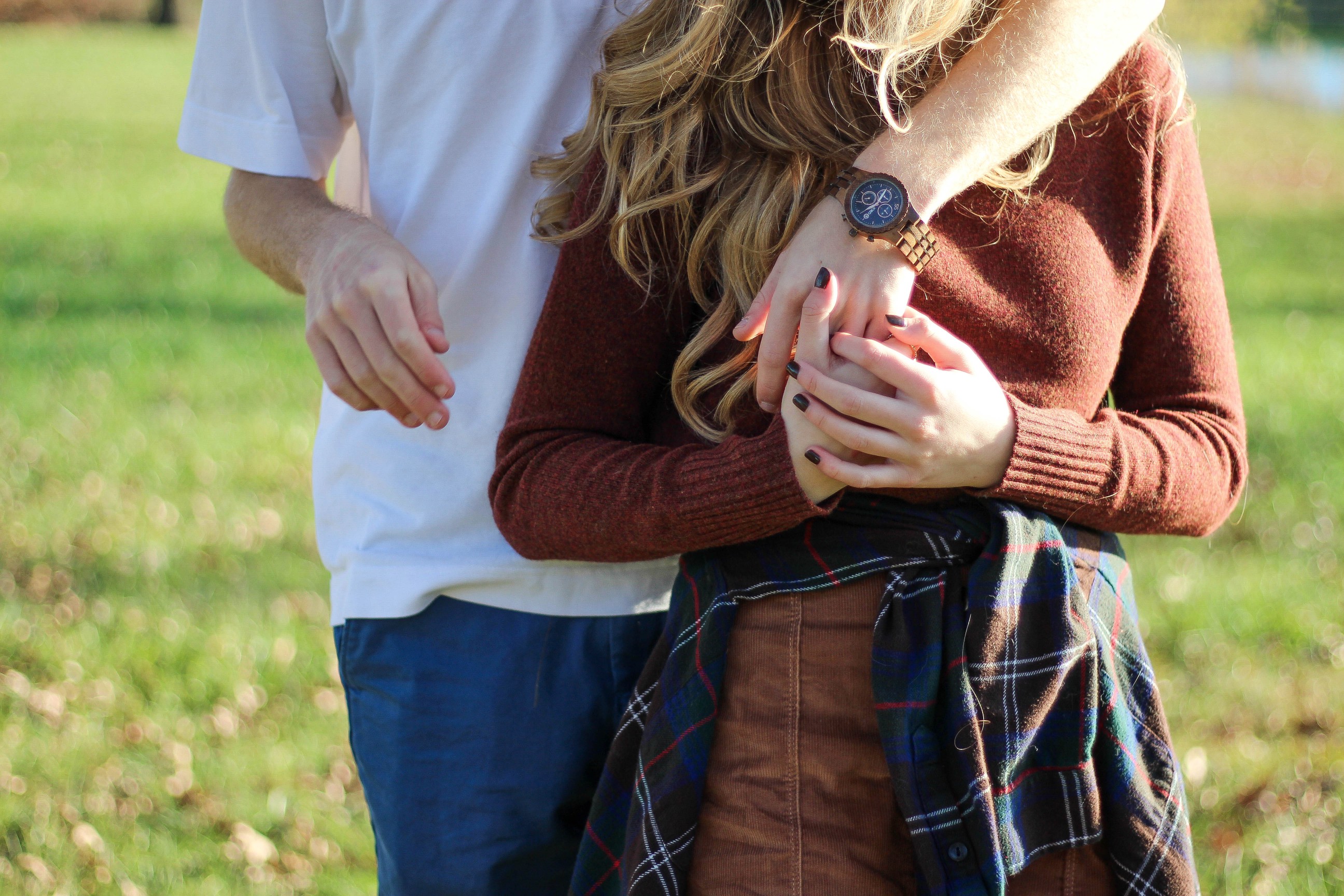 The perfect fall outfit! The corduroy skirt is showing up everywhere so I decided to pair it with a flannel to be a bit different. Of course I added a burgundy sweater because it's my favorite color for fall! As for my boyfriend, he's rocking a JORD wooden watch that I am in love with! Cute couple pictures are my favorite, check out our poses for engagement photo ideas and more! By Lauren Lindmark on Daily Dose of Charm dailydoseofcharm.com