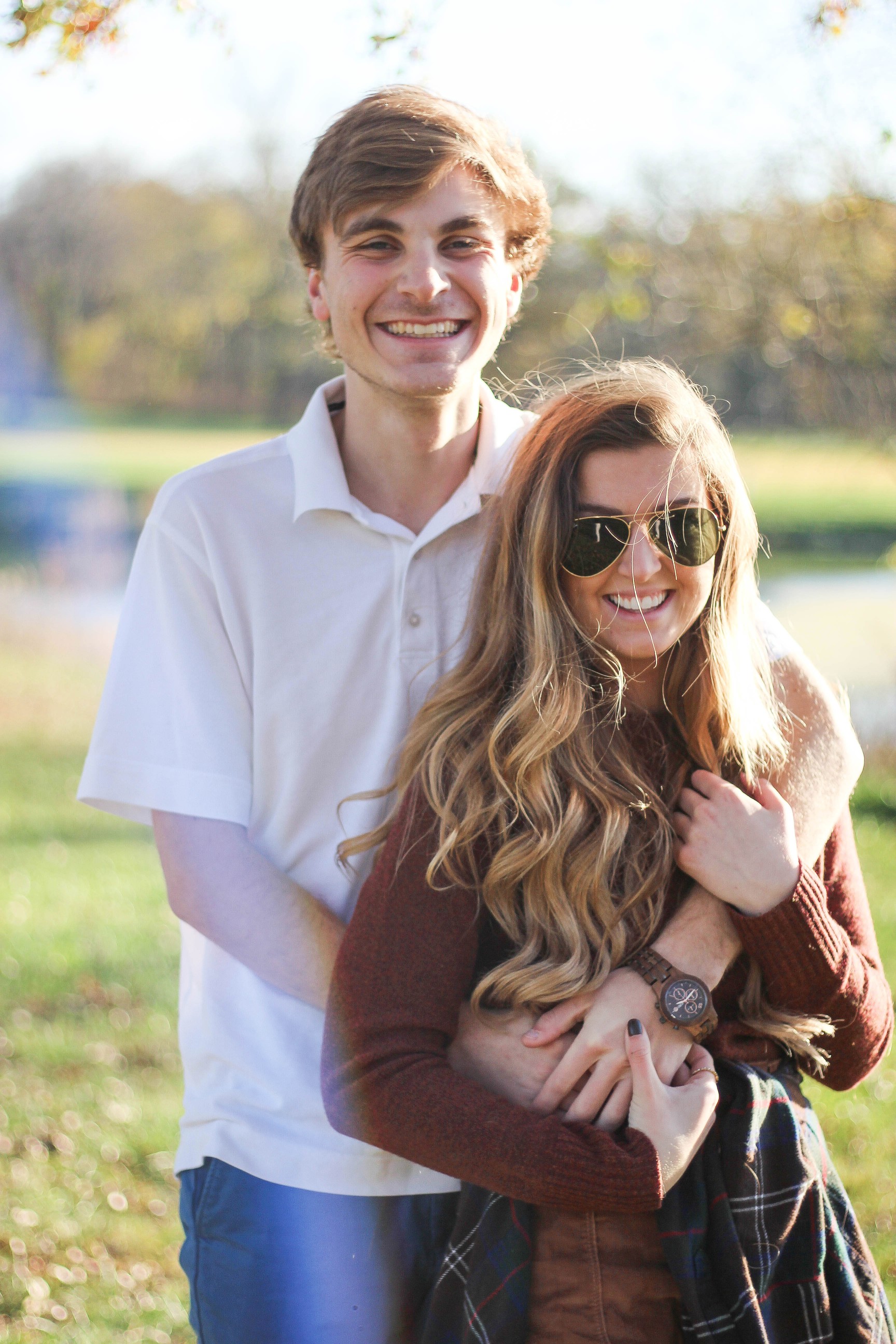 The perfect fall outfit! The corduroy skirt is showing up everywhere so I decided to pair it with a flannel to be a bit different. Of course I added a burgundy sweater because it's my favorite color for fall! As for my boyfriend, he's rocking a JORD wooden watch that I am in love with! Cute couple pictures are my favorite, check out our poses for engagement photo ideas and more! By Lauren Lindmark on Daily Dose of Charm dailydoseofcharm.com