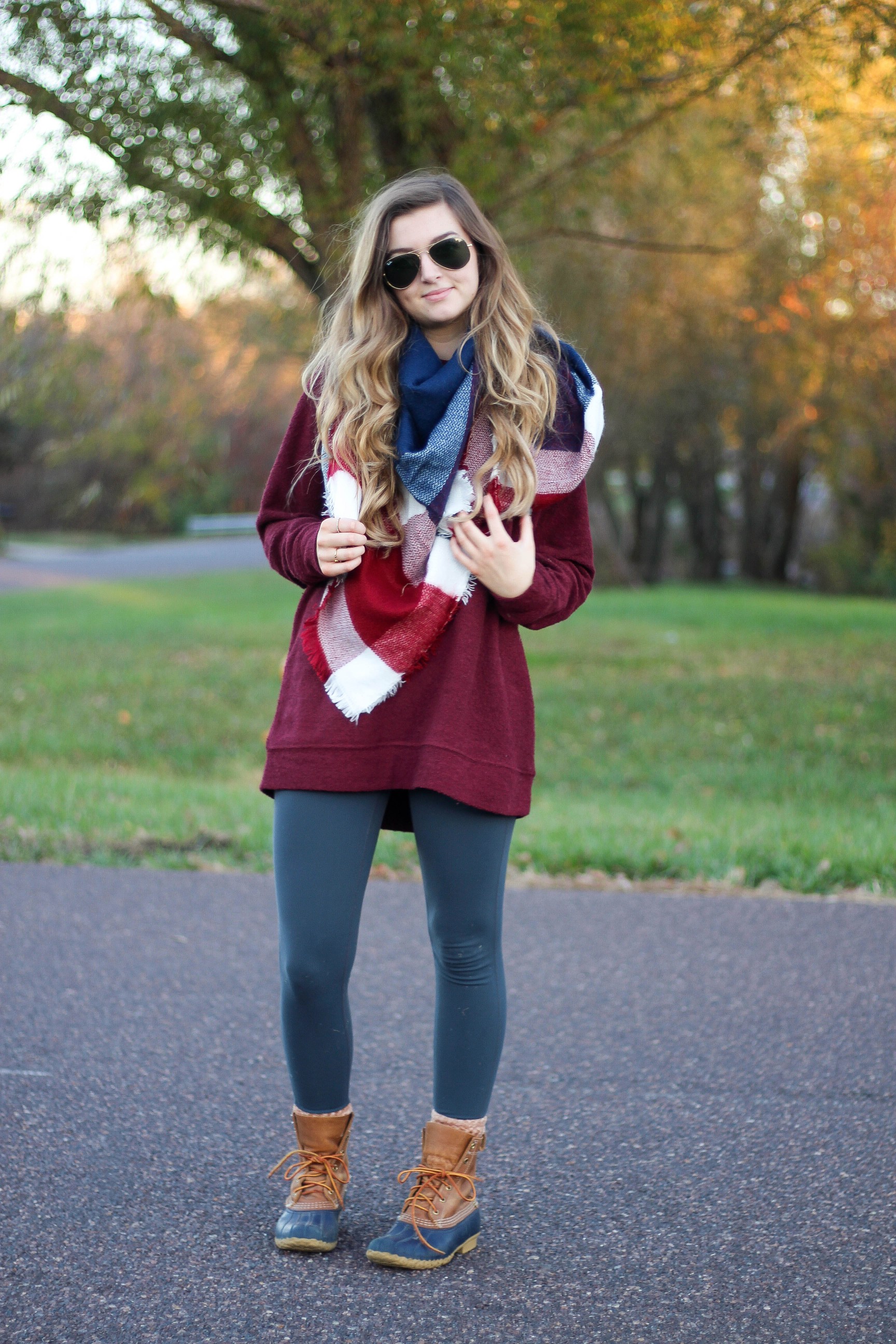 Blanket scarf DISCOUNT CODE and Custom fleece sweatshirt and ll bean duck boots for fall and winter fashion outfit of the day is up on dailydoseofcharm.com daily dose of charm by lauren lindmark