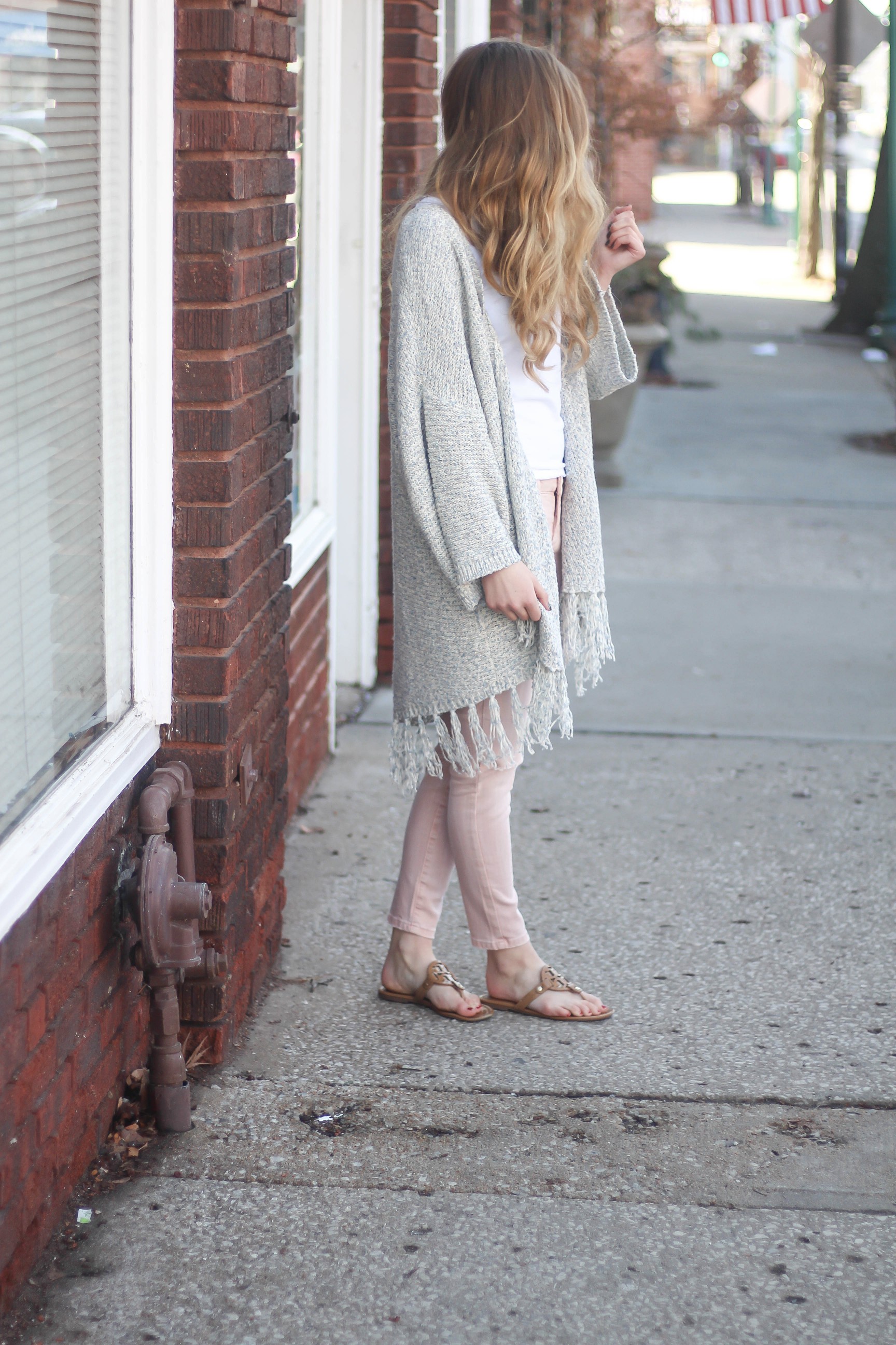 Cardigans aren't just for winter! My favorite spring cardigan is perfect with my pink jeans! I accessorized with my monogram necklace and tassel earrings! By Lauren Lindmark on dailydoseofcharm.com daily dose of charm