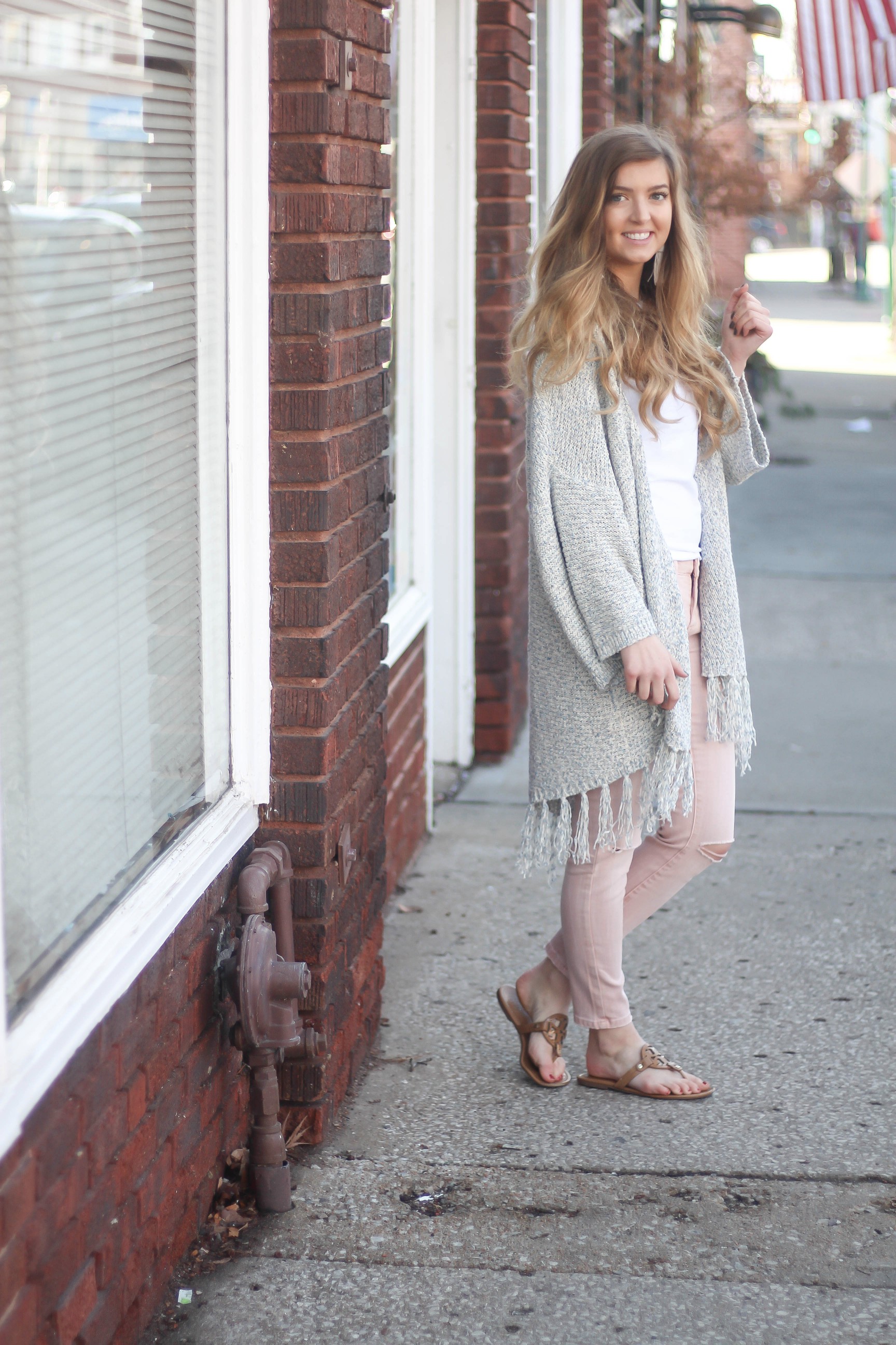 Cardigans aren't just for winter! My favorite spring cardigan is perfect with my pink jeans! I accessorized with my monogram necklace and tassel earrings! By Lauren Lindmark on dailydoseofcharm.com daily dose of charm