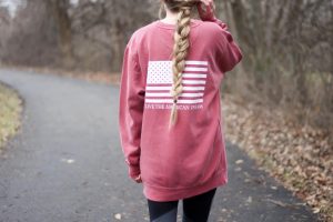 Casual outfits are perfect for chilly days. I love this United Tees American flag sweatshirt! It's so cozy because it's Comfort Colors. I paired it with some Target running leggings and Adidas sneakers! By Lauren Lindmark on dailydoseofcharm.com daily dose of charm