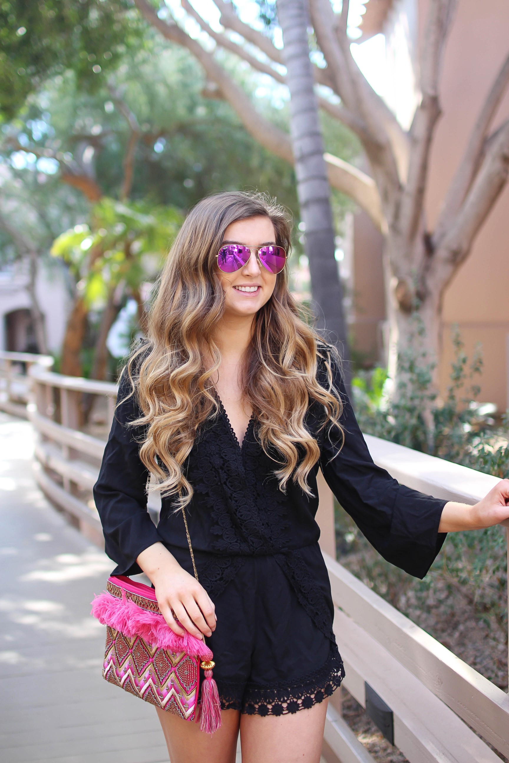Black romper cover up perfect for spring break and this summer! I love the resort wear trend, so I paired this with a Moroccan style clutch and cute tassel shoes by Sam Edelman. By Lauren Lindmark on Daily Dose of Charm dailydoseofcharm.com