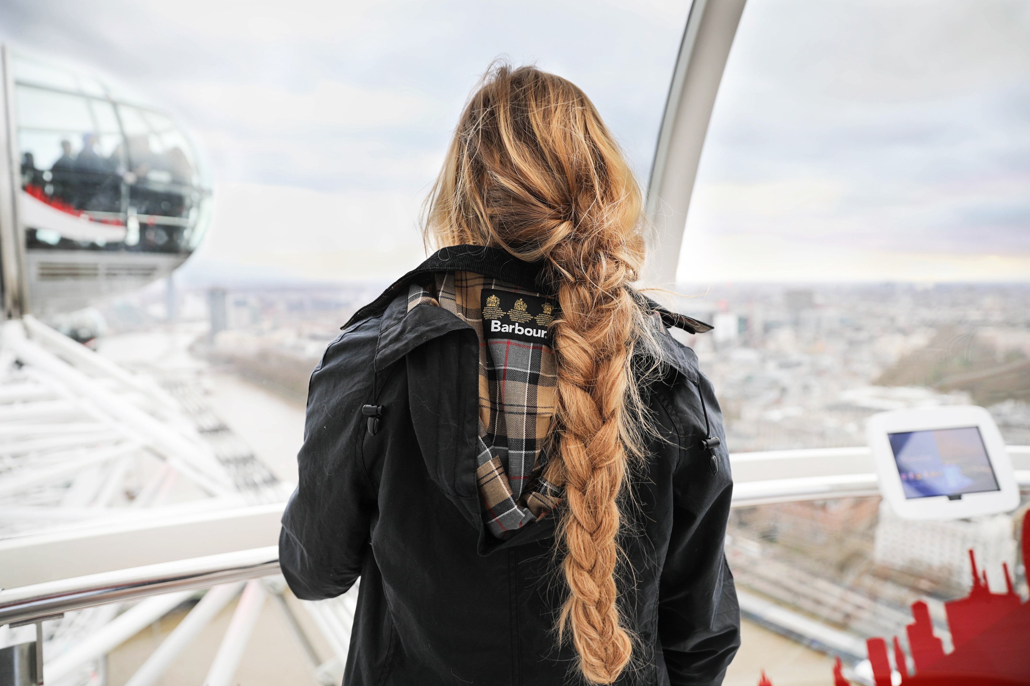 London Adventure post! Photos from the London Eye! Wearing a Barbour coat and England crewneck with my favorite gold sneakers by new balance! By Lauren Lindmark on daily dose of charm dailydoseofcharm.com