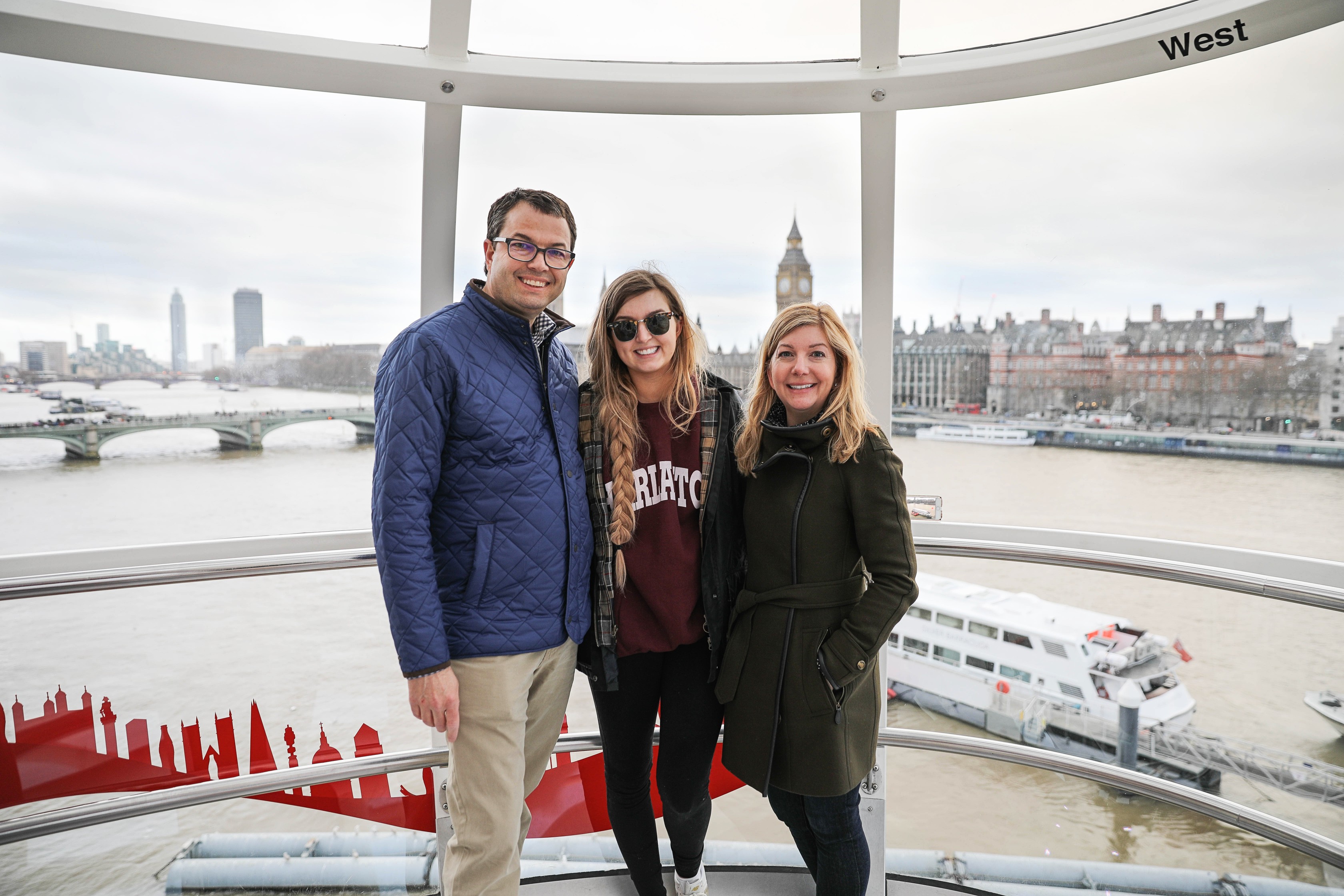 London Adventure post! Photos from the London Eye! Wearing a Barbour coat and England crewneck with my favorite gold sneakers by new balance! By Lauren Lindmark on daily dose of charm dailydoseofcharm.com