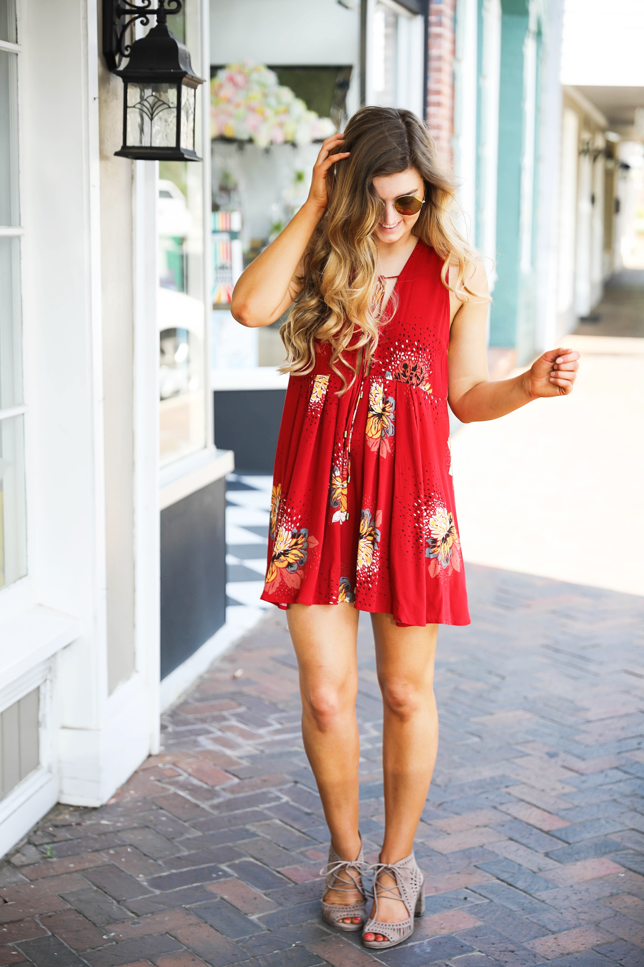 Free People Coachella Inspired Dress with Fun $12 Sunglasses! Cute spring fashion! by Lauren Lindmark on Daily Dose of Charm dailydoseofcharm.com