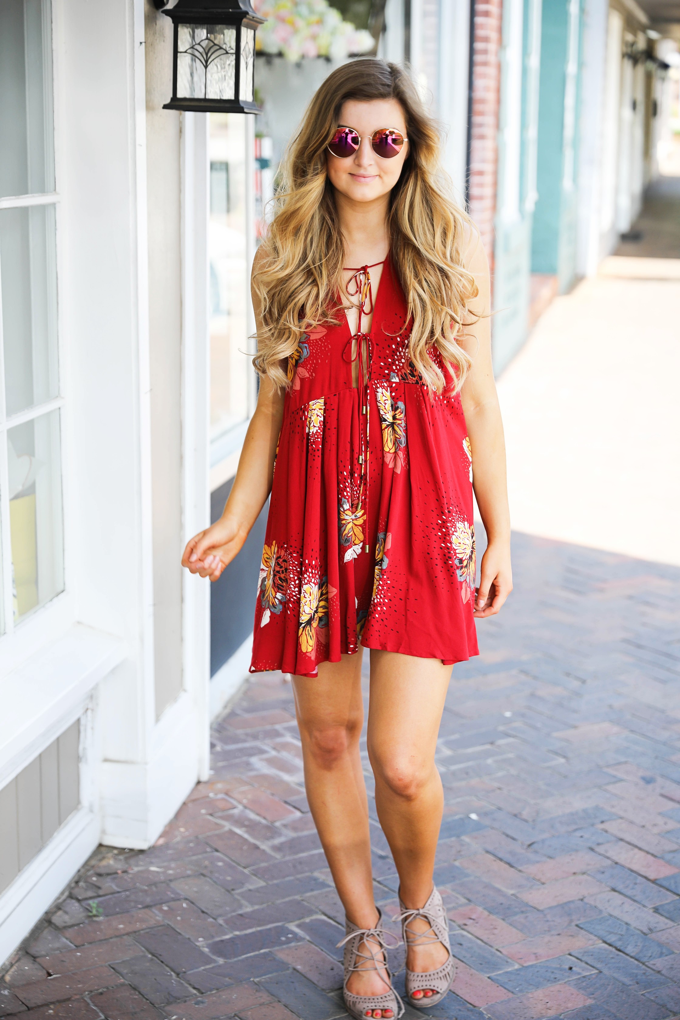 Free People Coachella Inspired Dress with Fun $12 Sunglasses! Cute spring fashion! by Lauren Lindmark on Daily Dose of Charm dailydoseofcharm.com