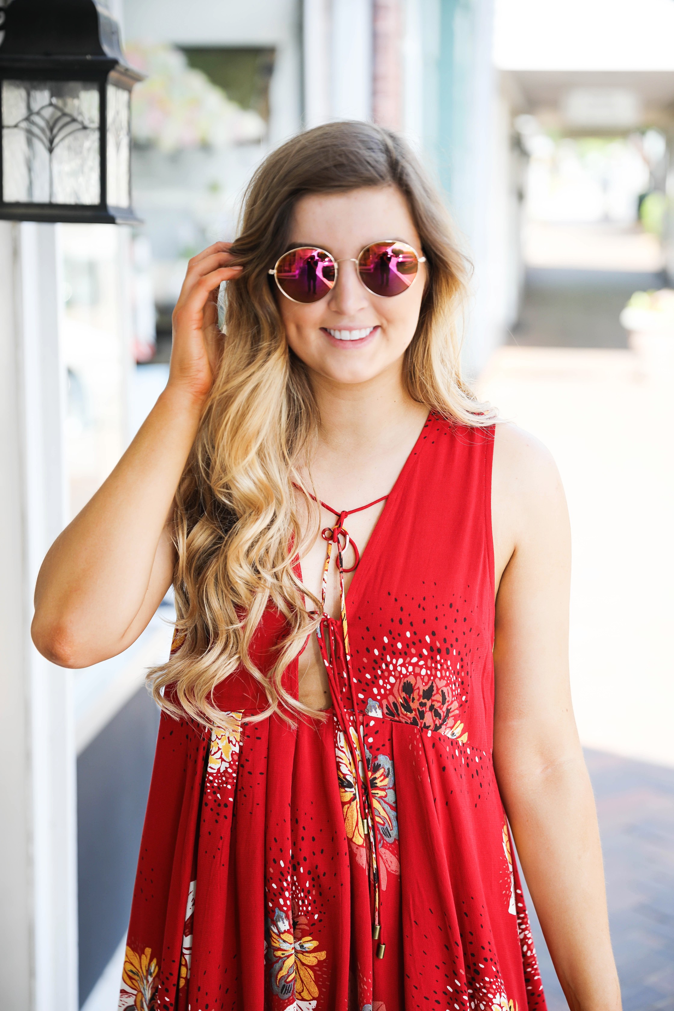 Free People Coachella Inspired Dress with Fun $12 Sunglasses! Cute spring fashion! by Lauren Lindmark on Daily Dose of Charm dailydoseofcharm.com