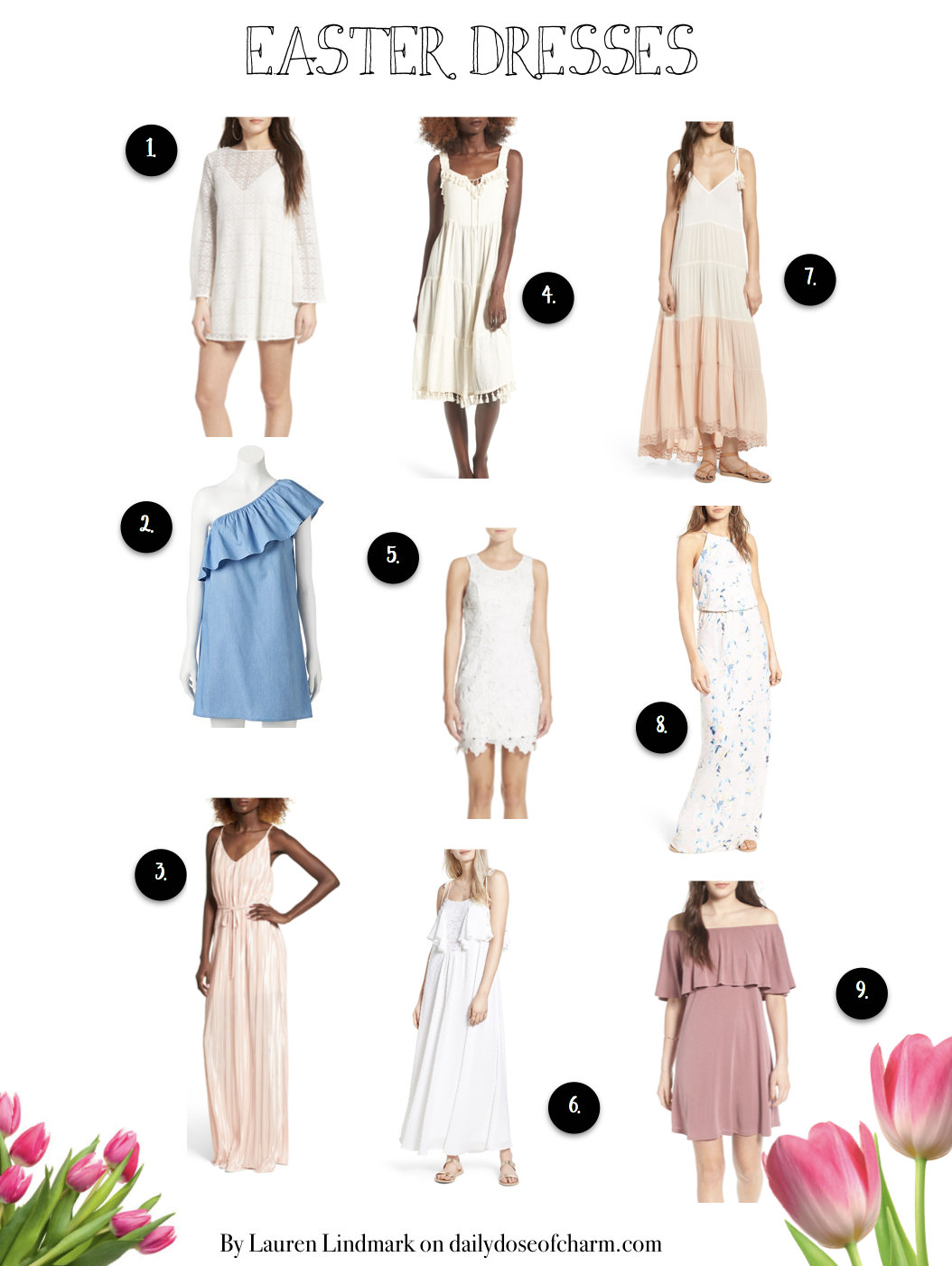 Easter dresses and top that are perfect for all of spring! Check out the fashion blog Daily Dose of Charm by Lauren Lindmark on dailydoseofcharm.com for Spring Easter dresses and tops!