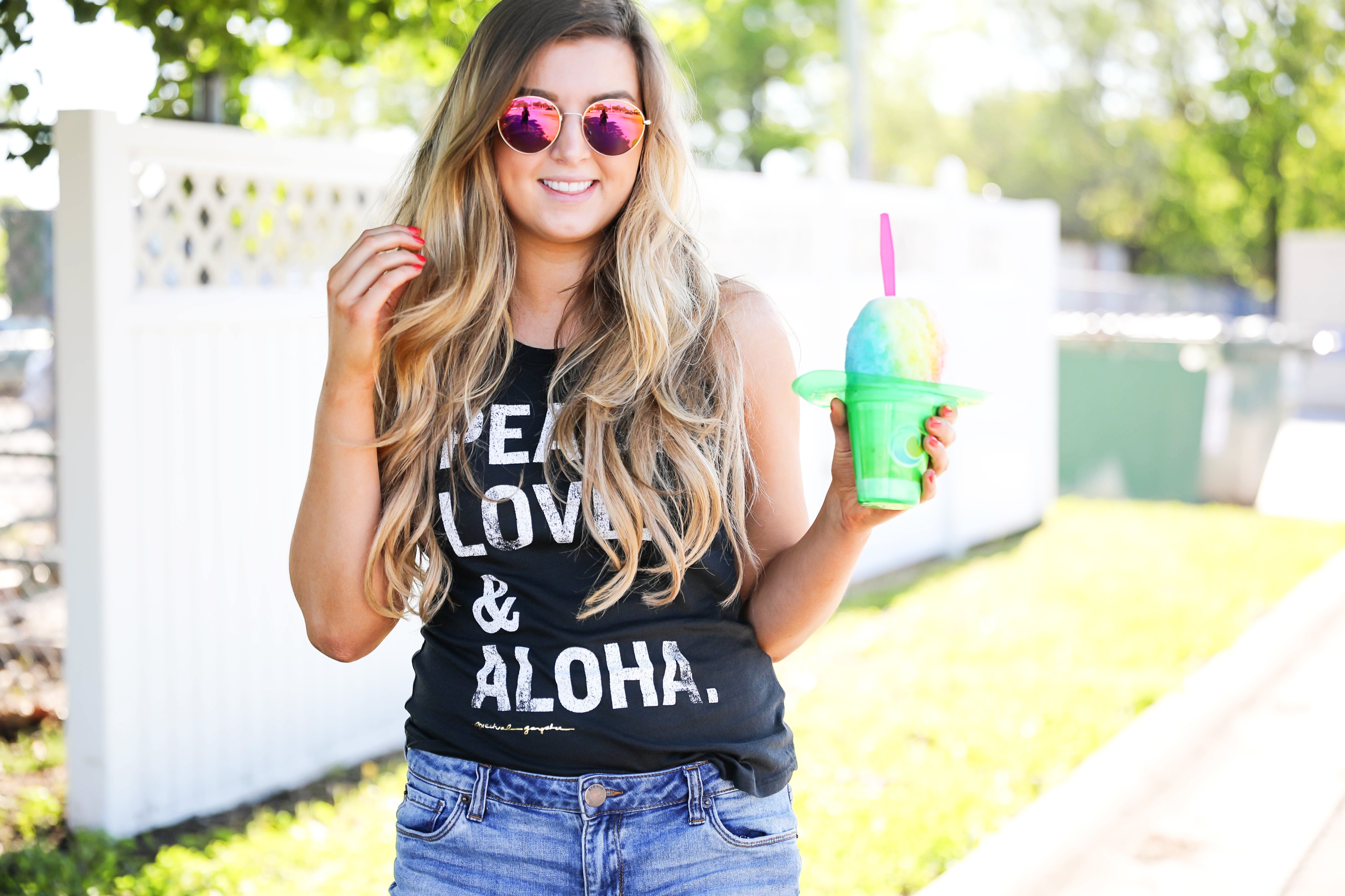 Aloha Summer Spiritual Gangster Top with snow cone by fashion blogger Lauren Lindmark on fashion blog daily dose of charm dailydoseofcharm.com