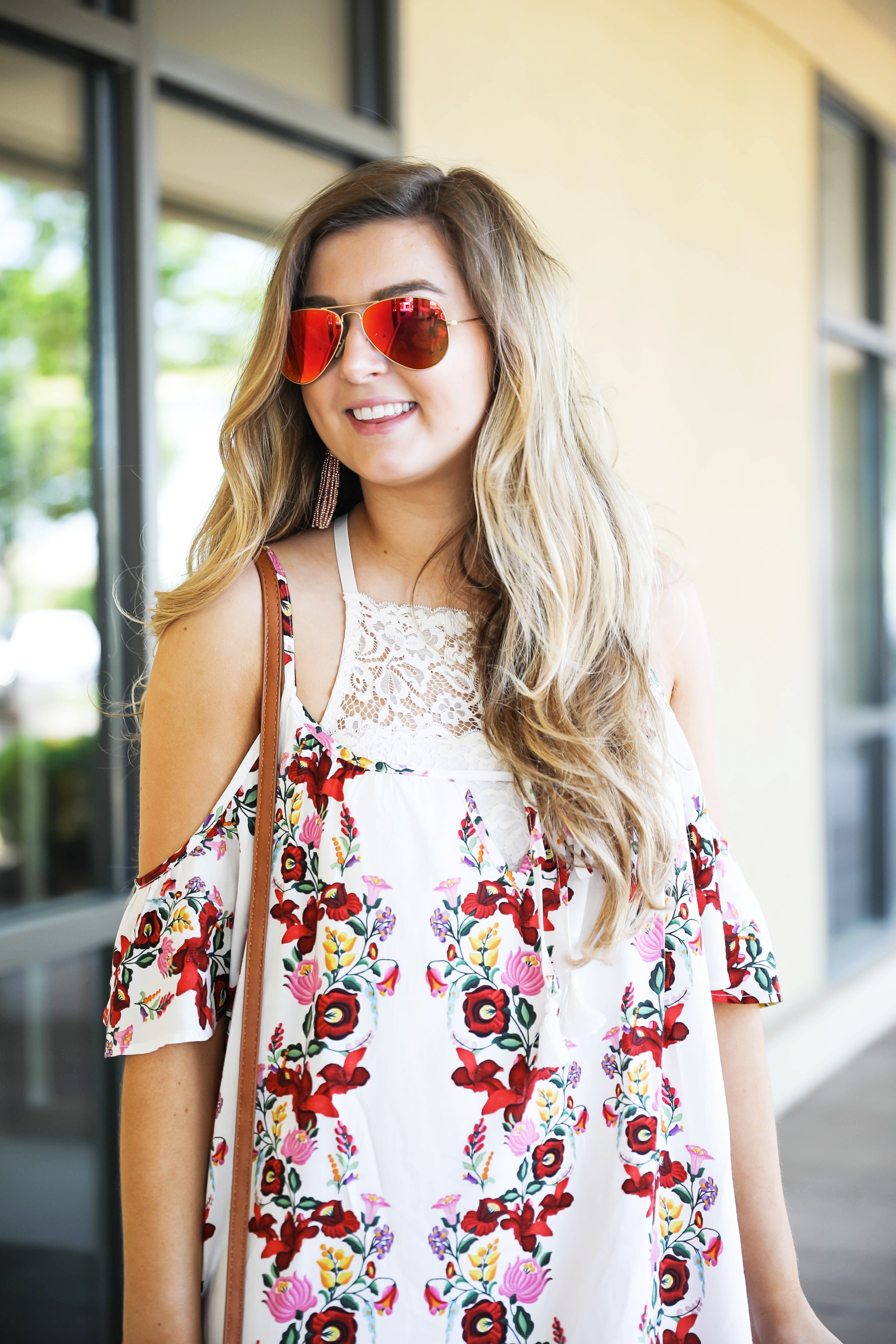 Floral MuMu Romper with lace bralette on Fashion Blog Daily Dose of Charm by Lauren Lindmark