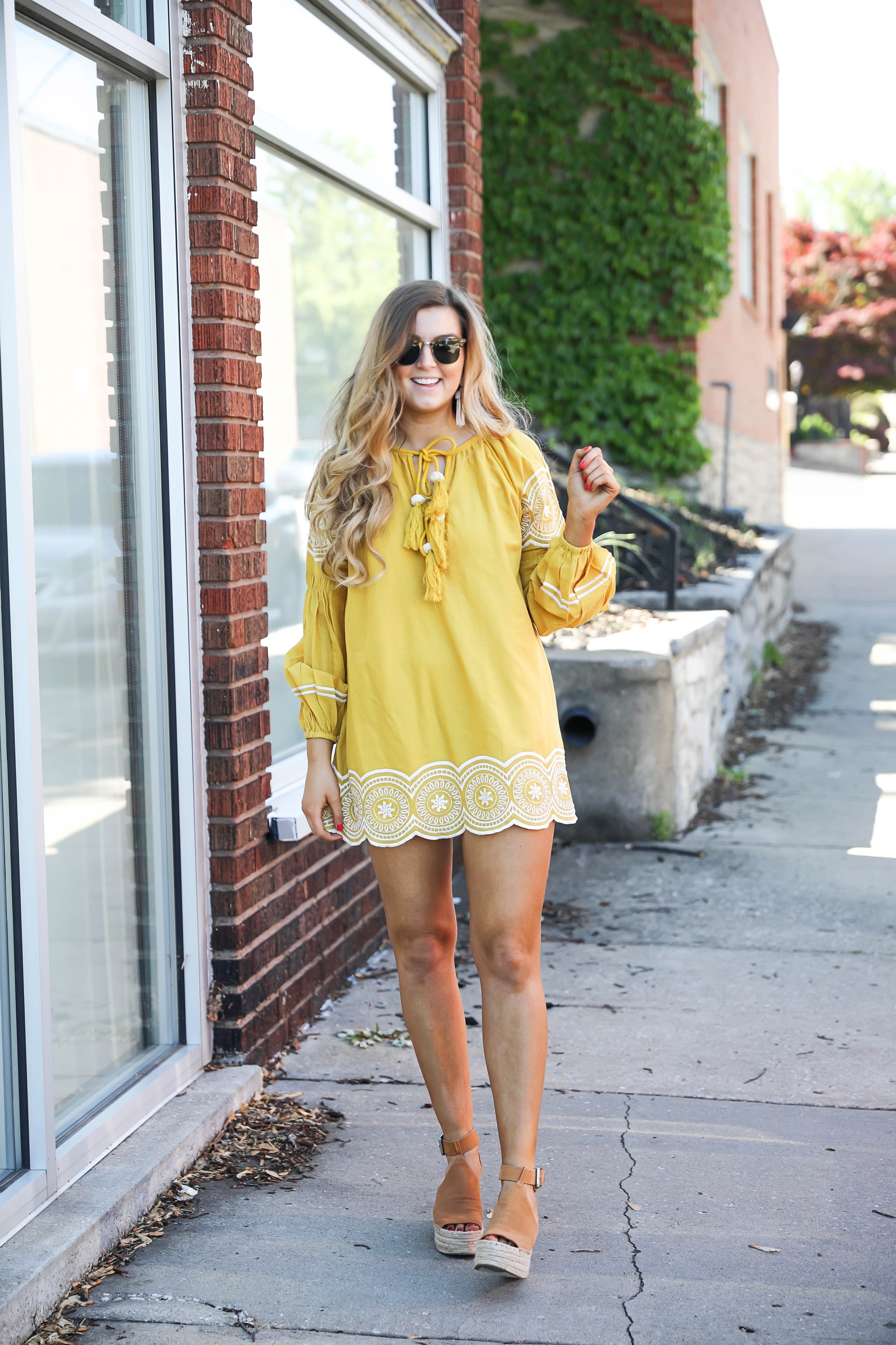 Fun yellow and white embroidered dress on fashion blog daily dose of charm by lauren lindmark dailydoseofcharm.com