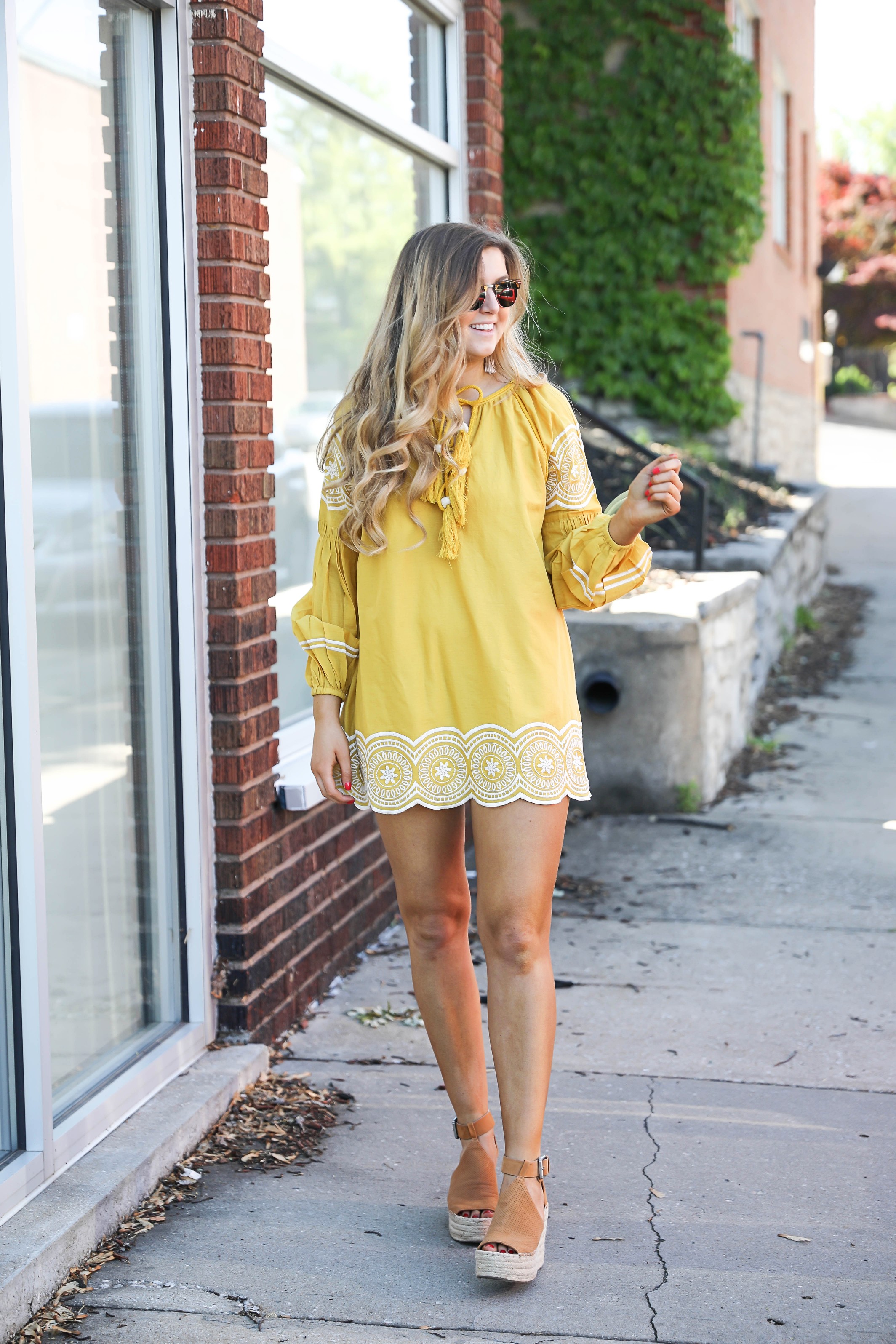 Fun yellow and white embroidered dress on fashion blog daily dose of charm by lauren lindmark dailydoseofcharm.com