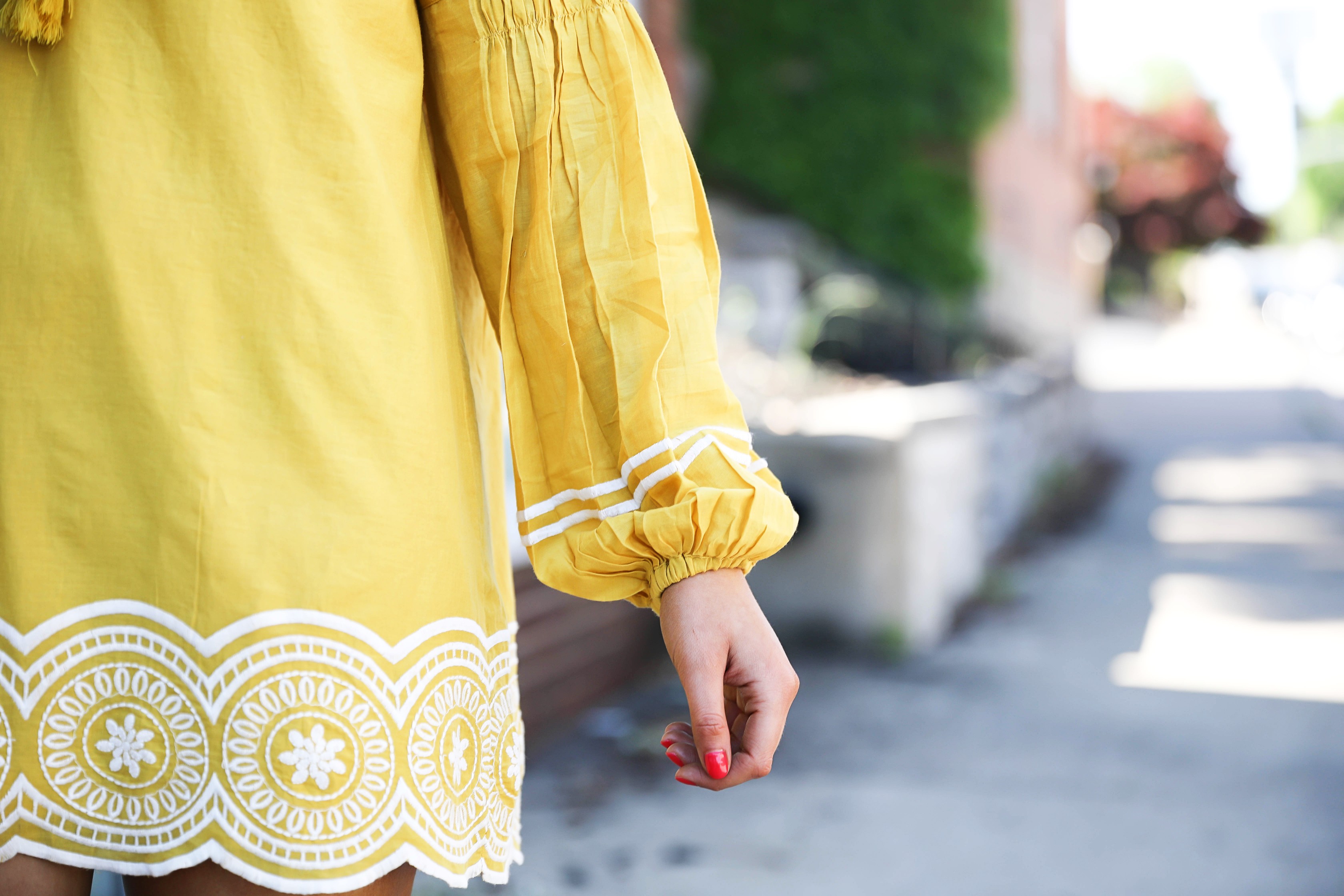 Fun yellow and white embroidered dress on fashion blog daily dose of charm by lauren lindmark dailydoseofcharm.com