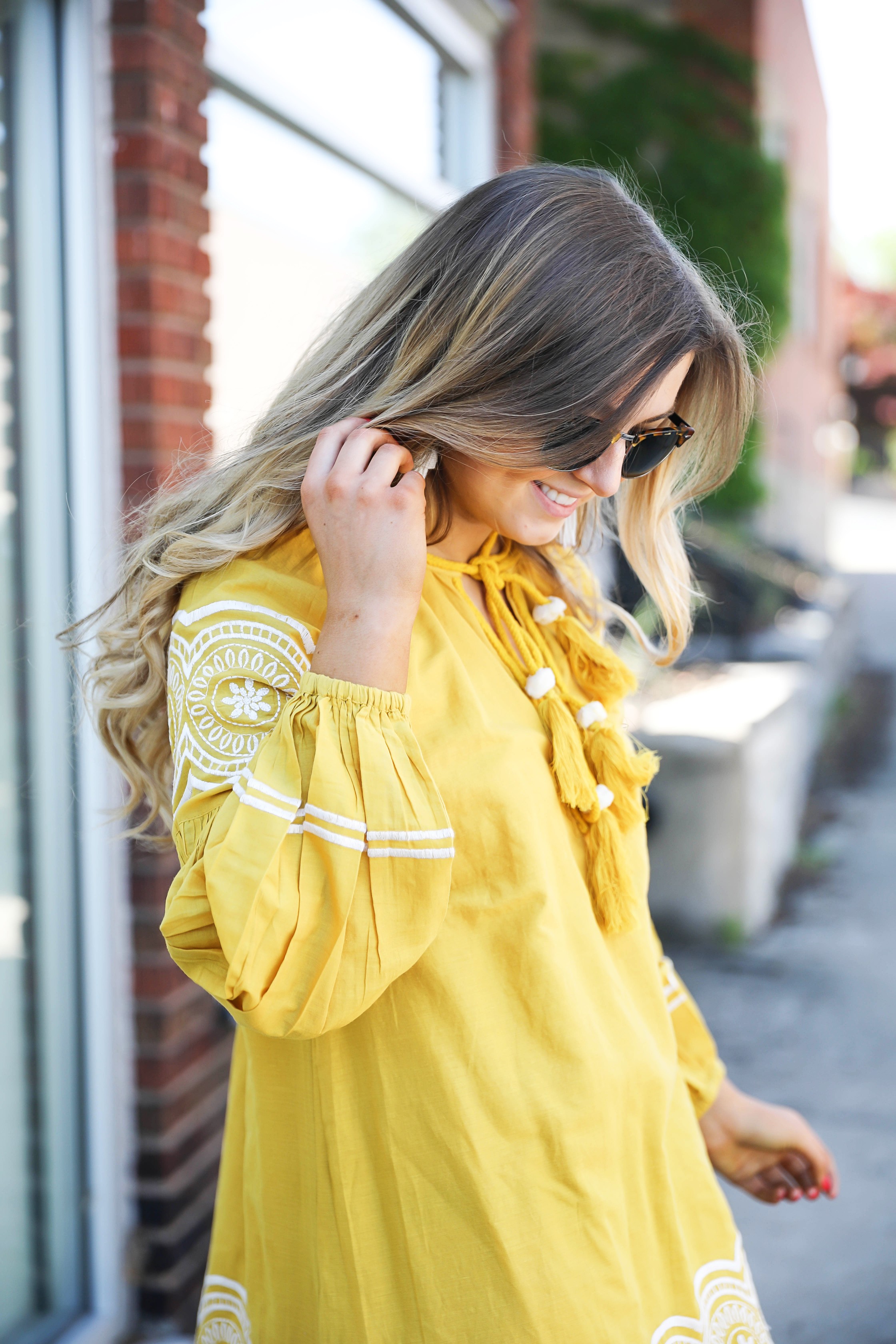 Fun yellow and white embroidered dress on fashion blog daily dose of charm by lauren lindmark dailydoseofcharm.com