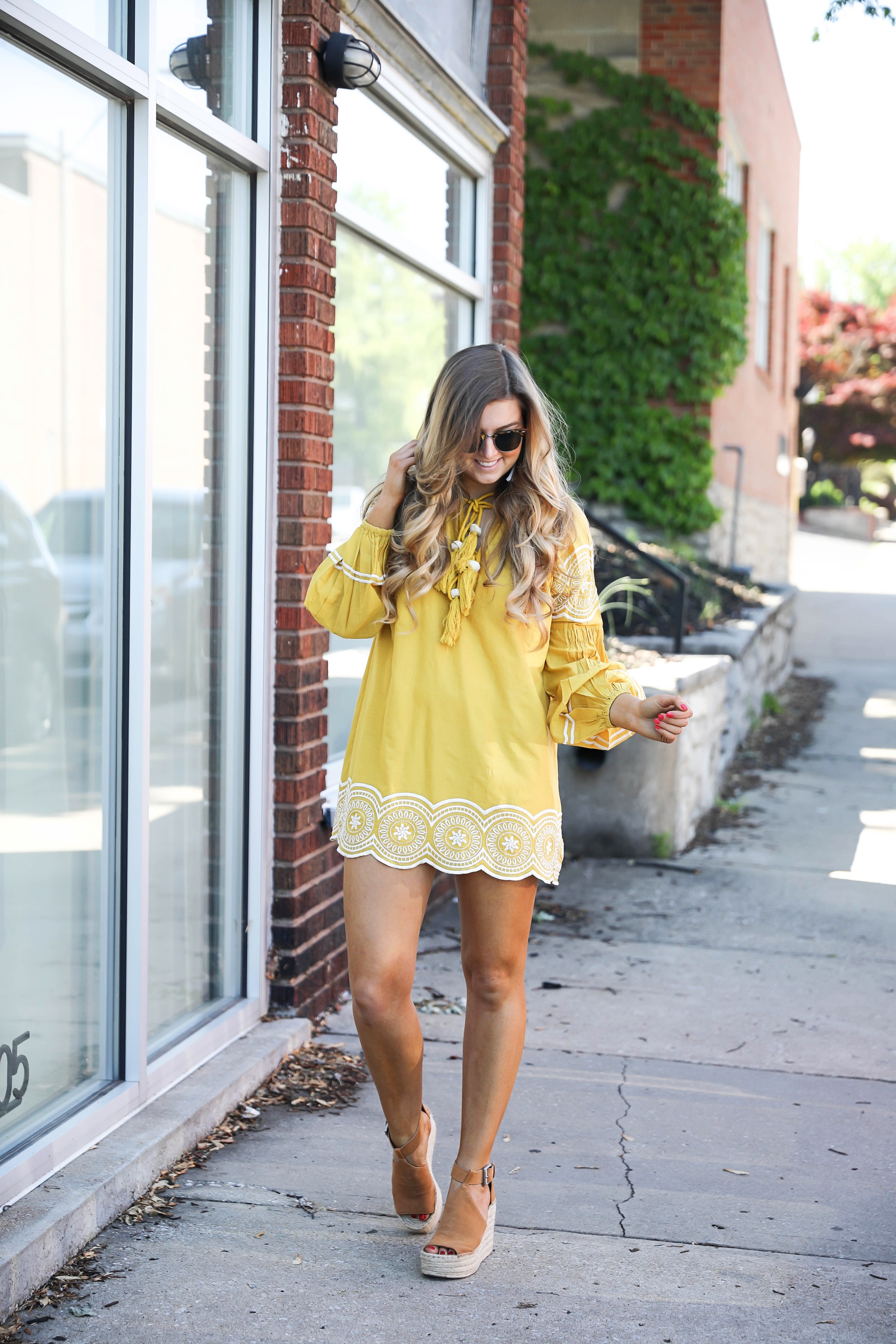 Fun yellow and white embroidered dress on fashion blog daily dose of charm by lauren lindmark dailydoseofcharm.com