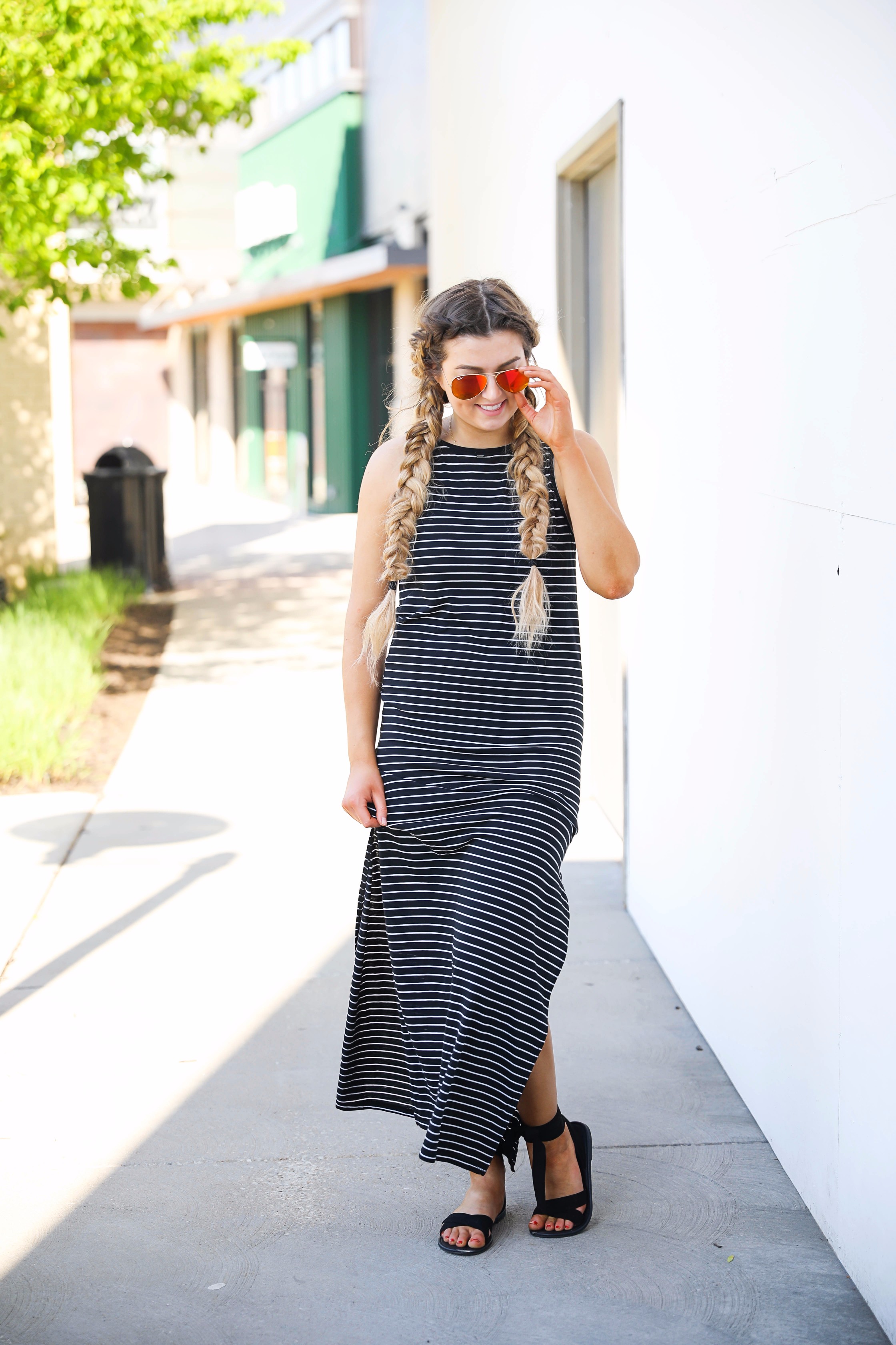 Striped Maxi with messy fishtail french braid by lauren Lindmark on daily dose of charm 4P6A7715