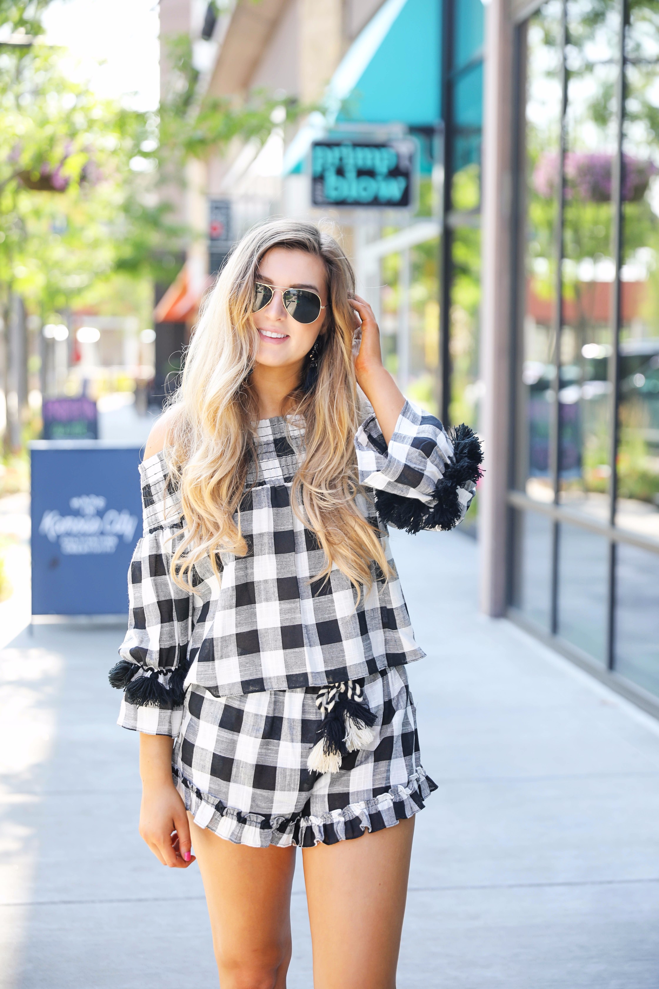 Black and white plaid gingham tassel set summer outfit idea by fashion blogger daily dose of charm by lauren lindmark