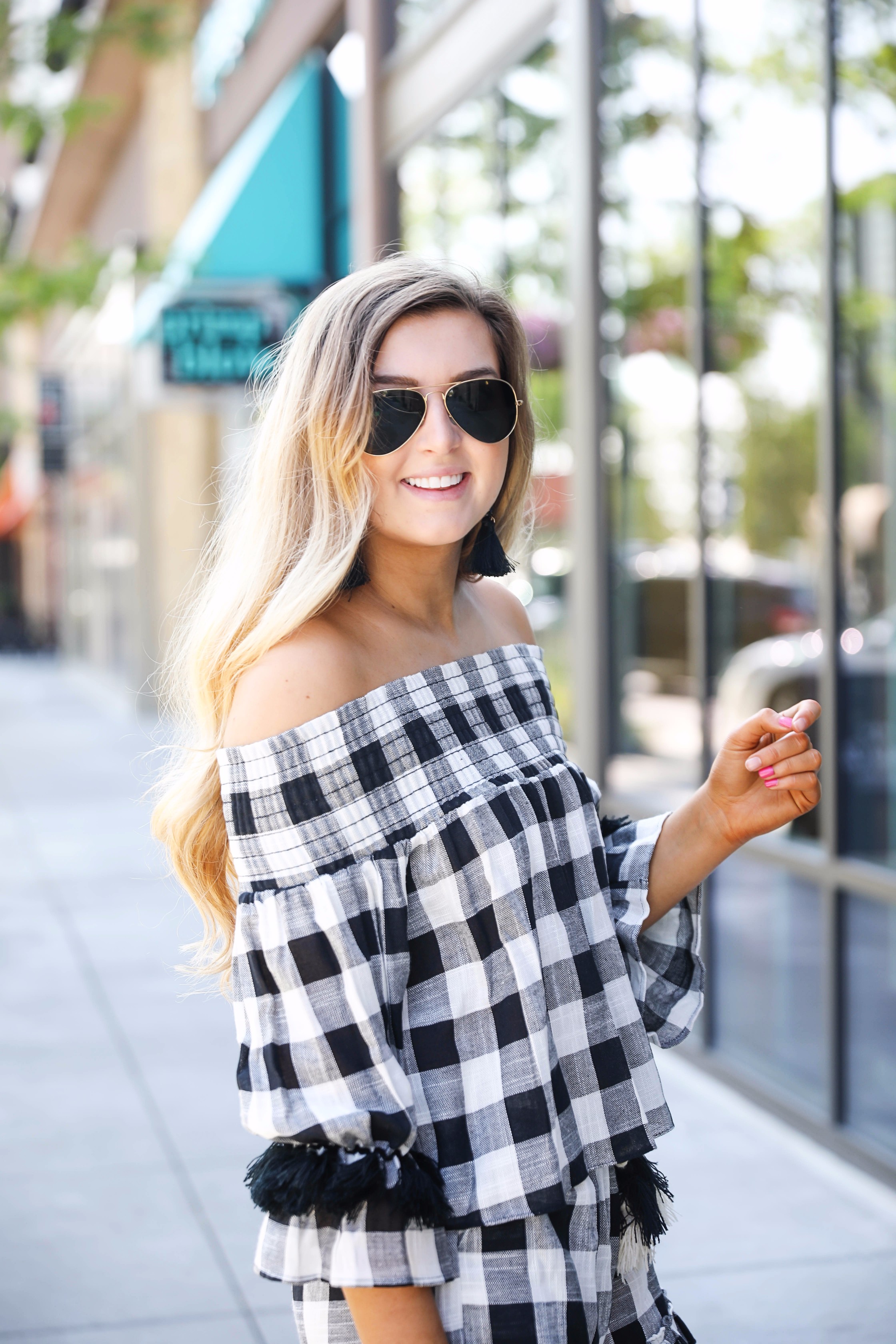 Black and white plaid gingham tassel set summer outfit idea by fashion blogger daily dose of charm by lauren lindmark