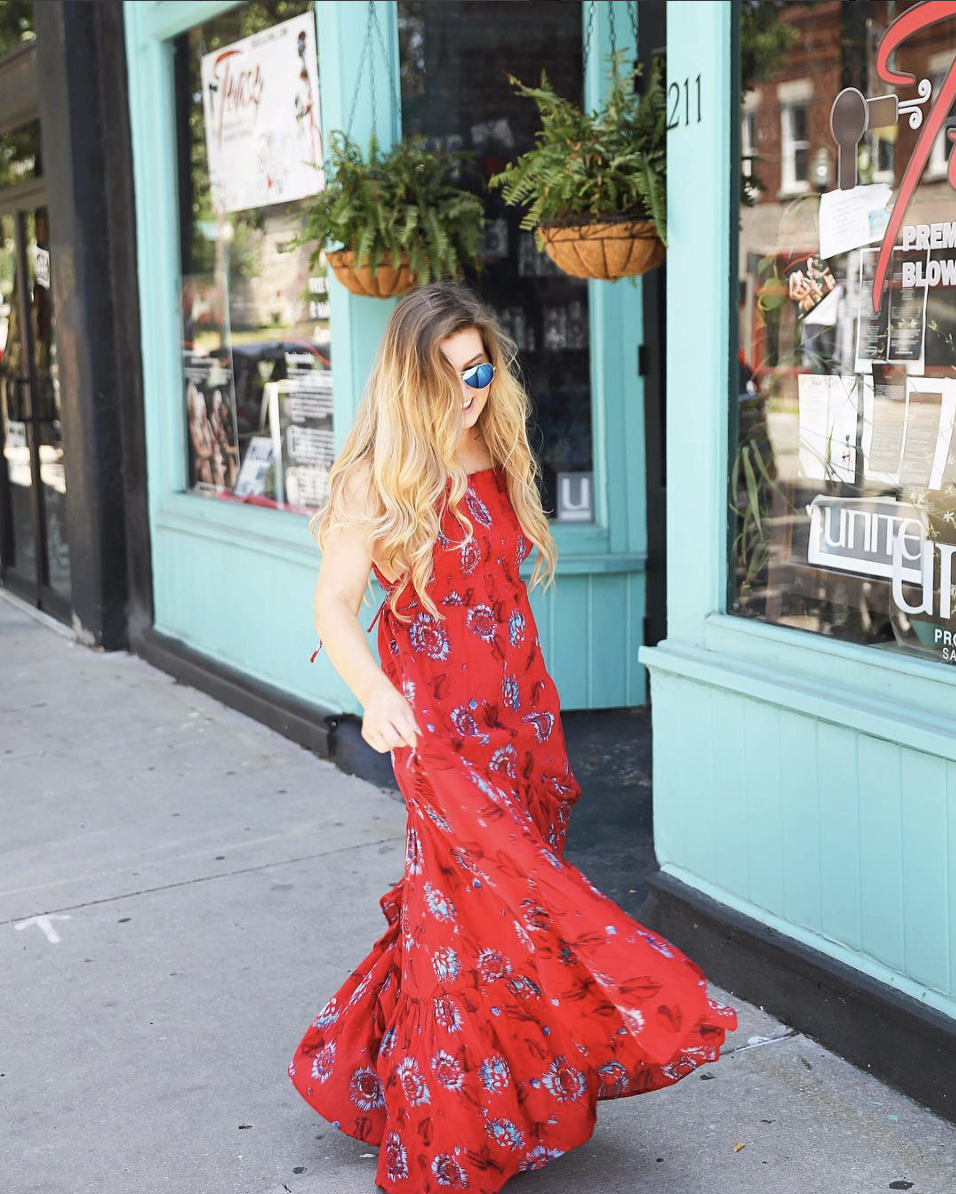 Red Free People flowy dress on June Instagram Roundup 2017 on fashion Instagram @dailydoseofcharm by fashion blogger daily dose of charm AKA lauren lindmark