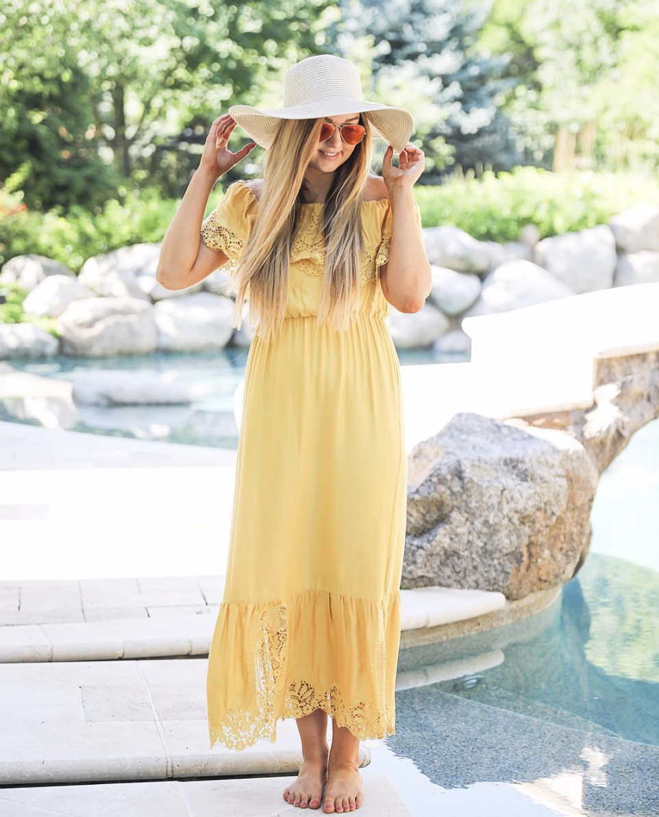 Yellow sundress with red ray ban aviators and Nordstrom BP c'est la vie hat on June Instagram Roundup 2017 on fashion Instagram @dailydoseofcharm by fashion blogger daily dose of charm AKA lauren lindmark