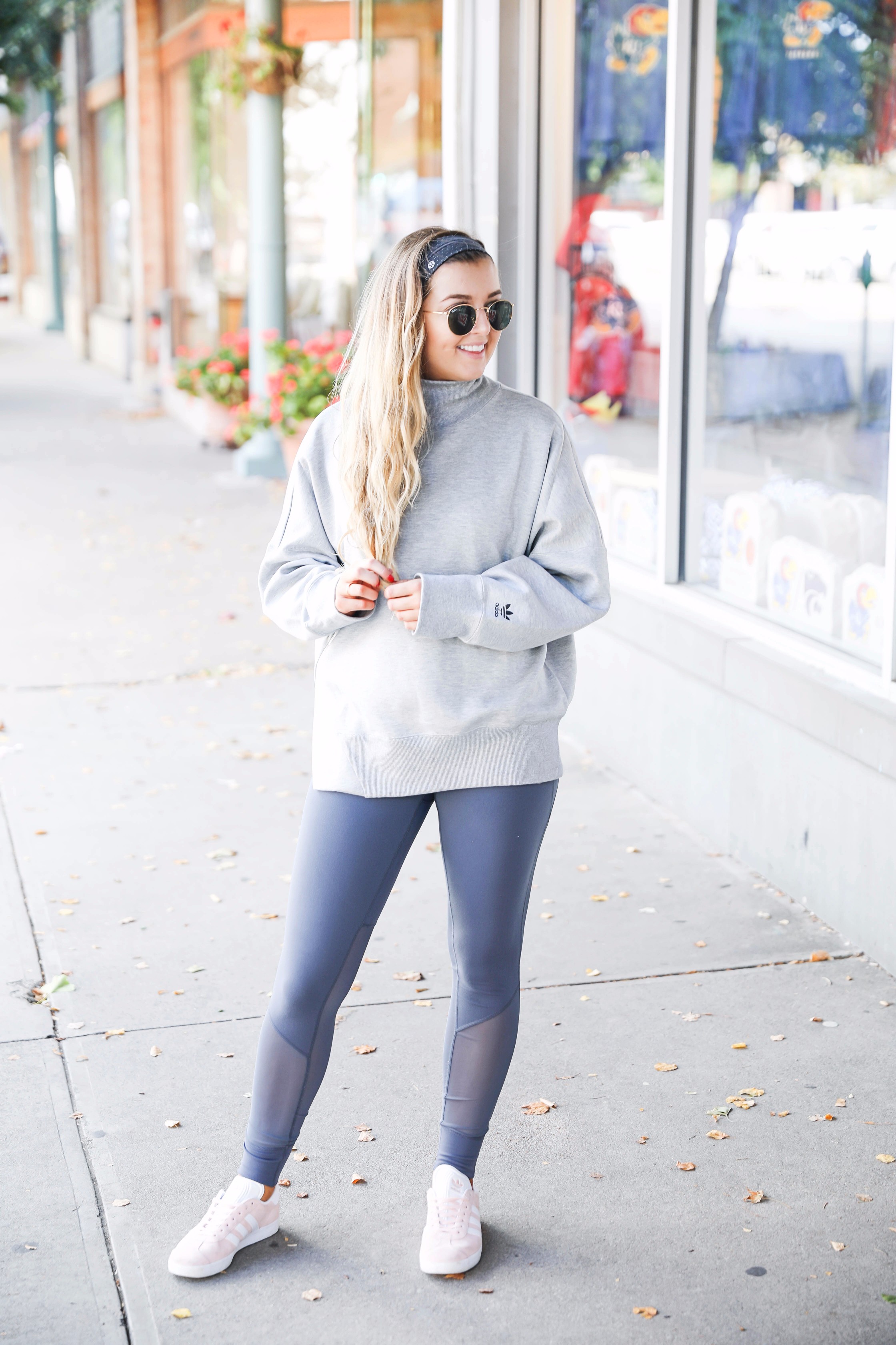 Adidas sweatshirt and zella leggings cute athleisure look on fashion blog daily dose of charm by lauren lindmark