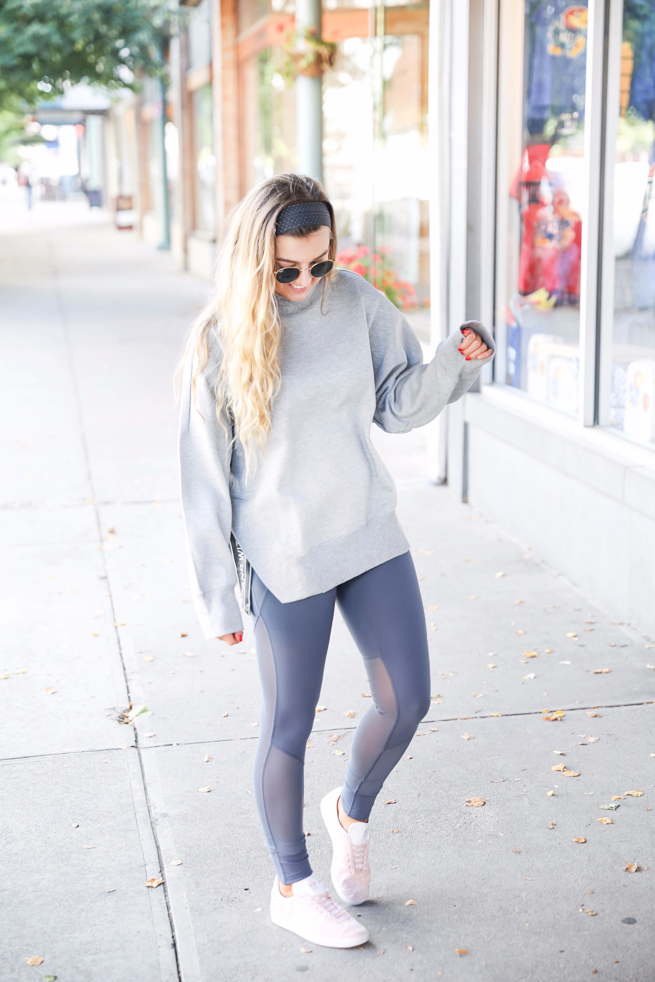 Adidas sweatshirt and zella leggings cute athleisure look on fashion blog daily dose of charm by lauren lindmark