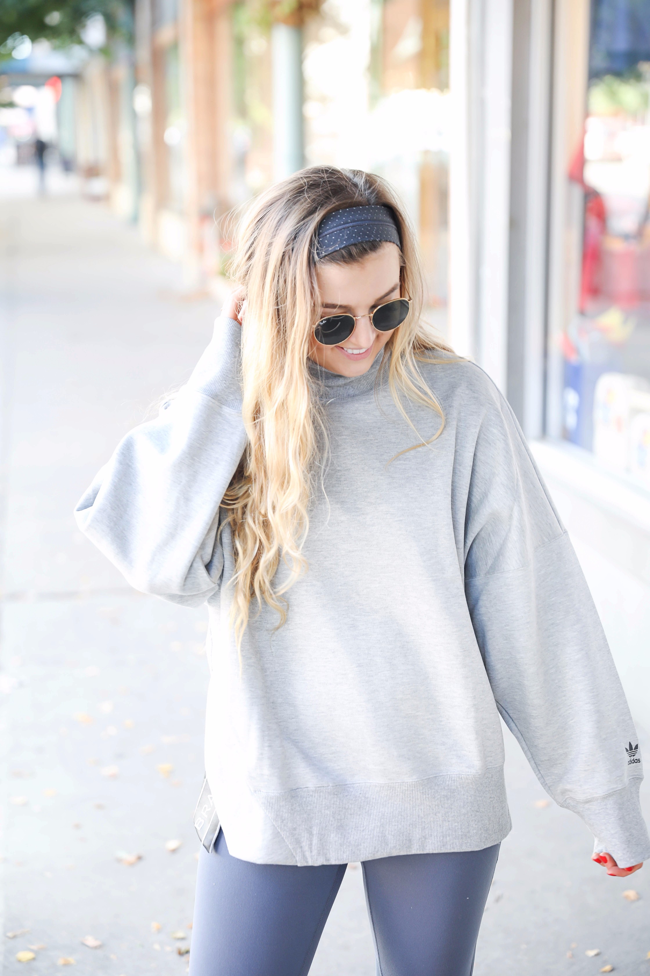 Adidas sweatshirt and zella leggings cute athleisure look on fashion blog daily dose of charm by lauren lindmark