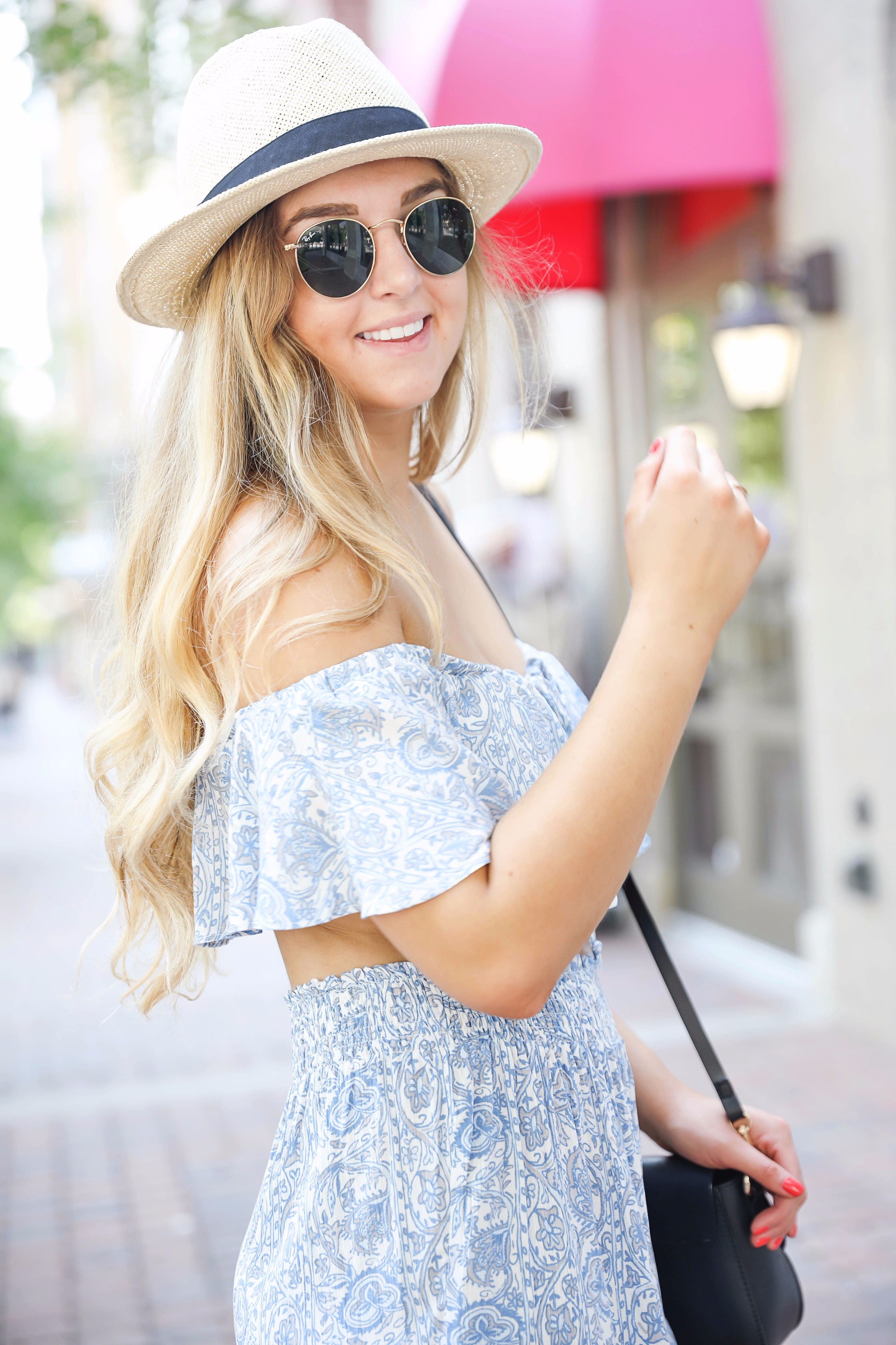 Blue flowy two piece outfit perfect for casual summer days or nights out! I love two piece outfits, this one is so fun and inexpensive! Find the details on fashion blog daily dose of charm by lauren lindmark