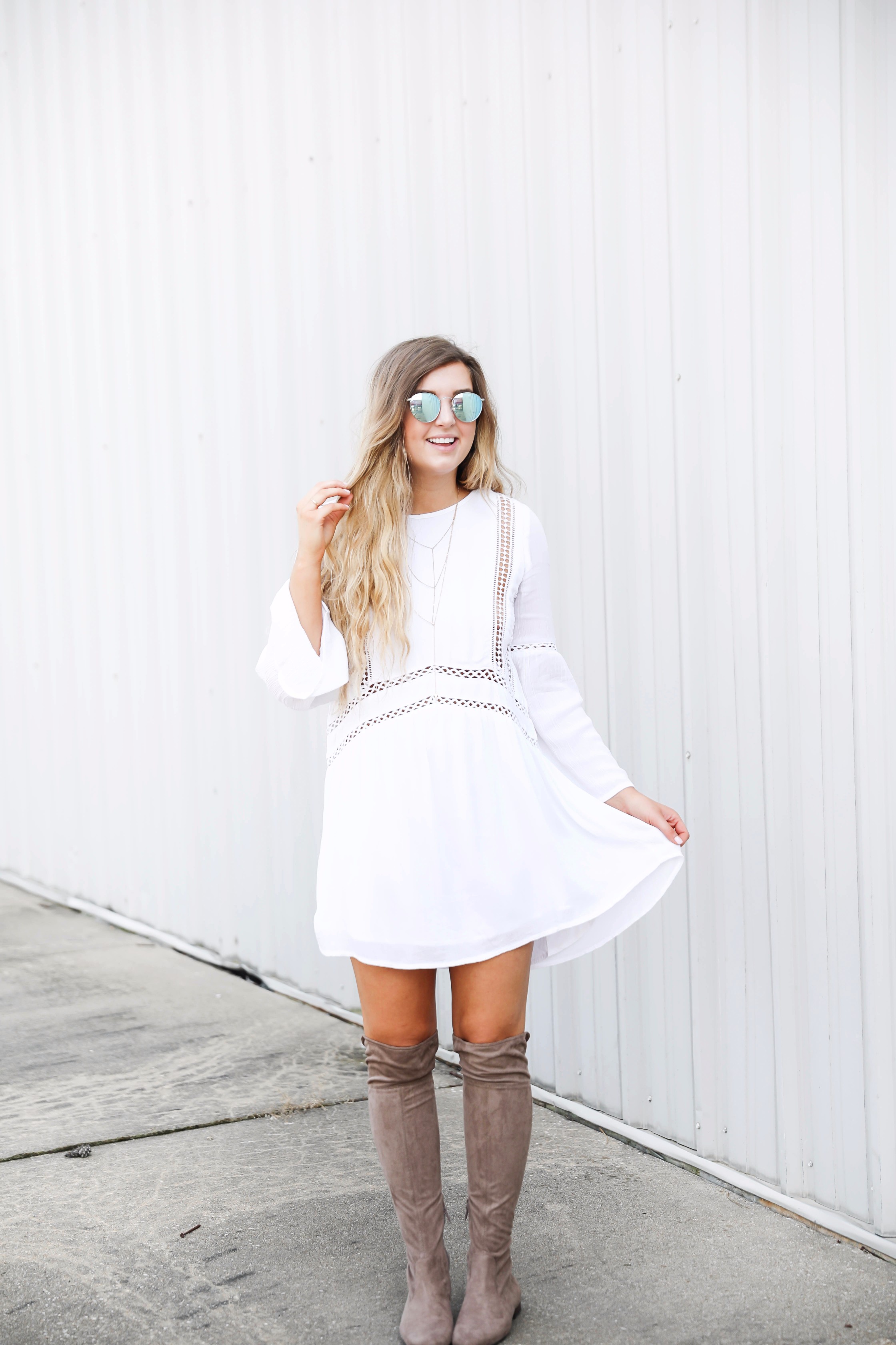 white dress with boots