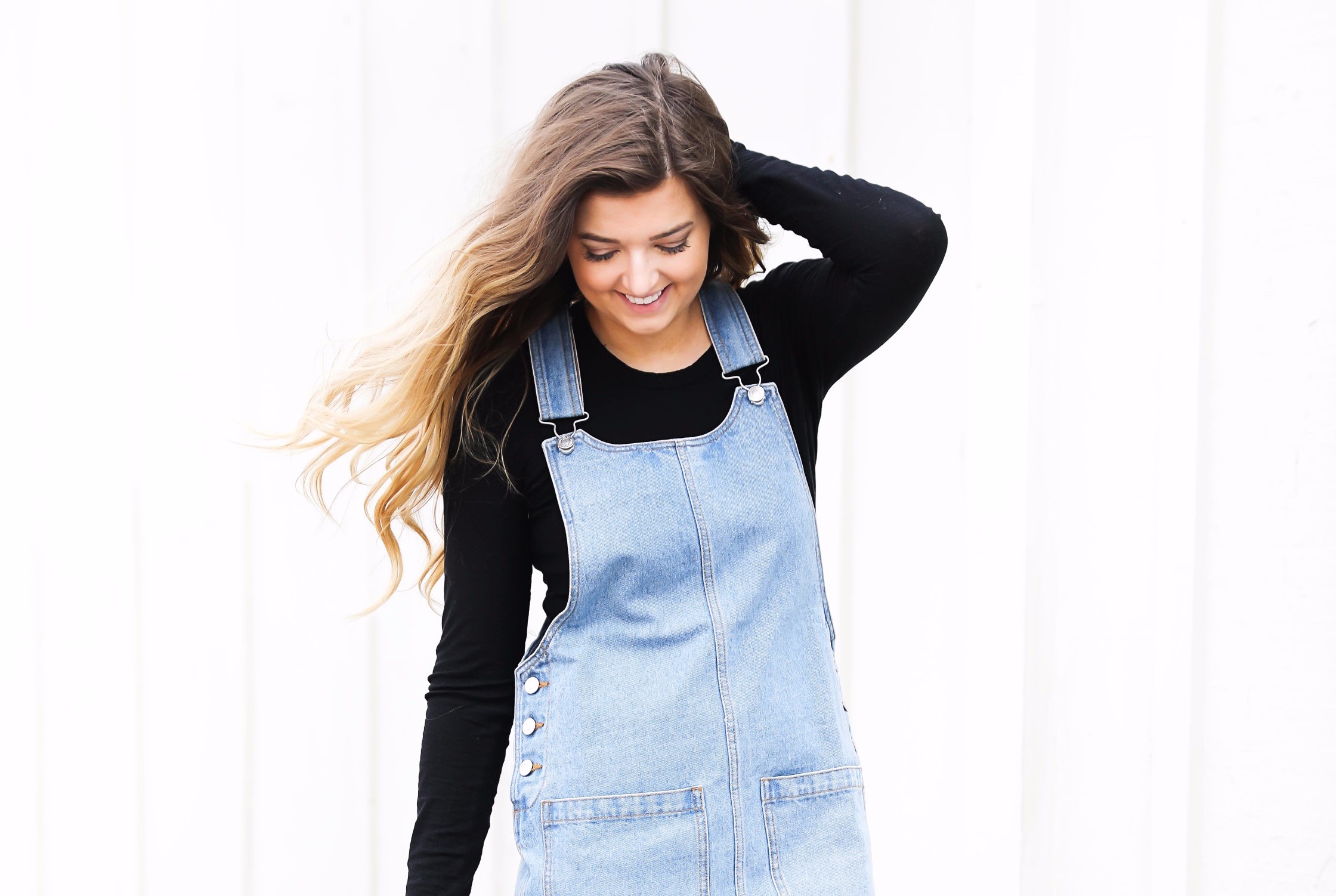 Overall dress and black floppy hat and black booties on fashion blog daily dose of charm by lauren lindmark 4P6A7303.jpg