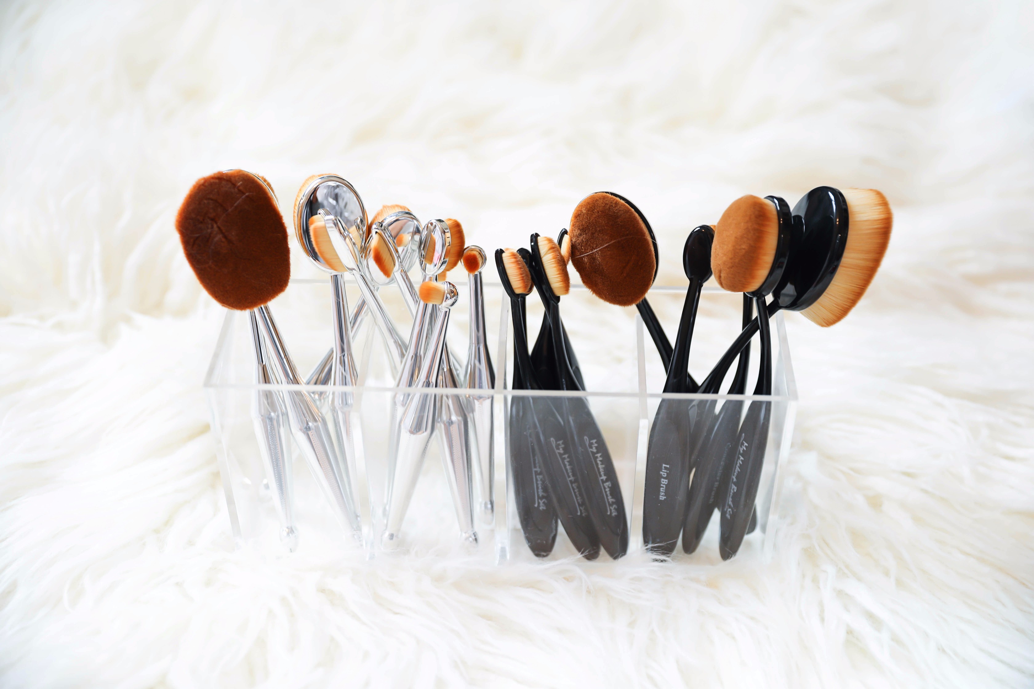 October beauty favorites! Mikas Beauty round makeup brushes! Beauty flatlay! Details on daily dose of charm by lauren lindmark