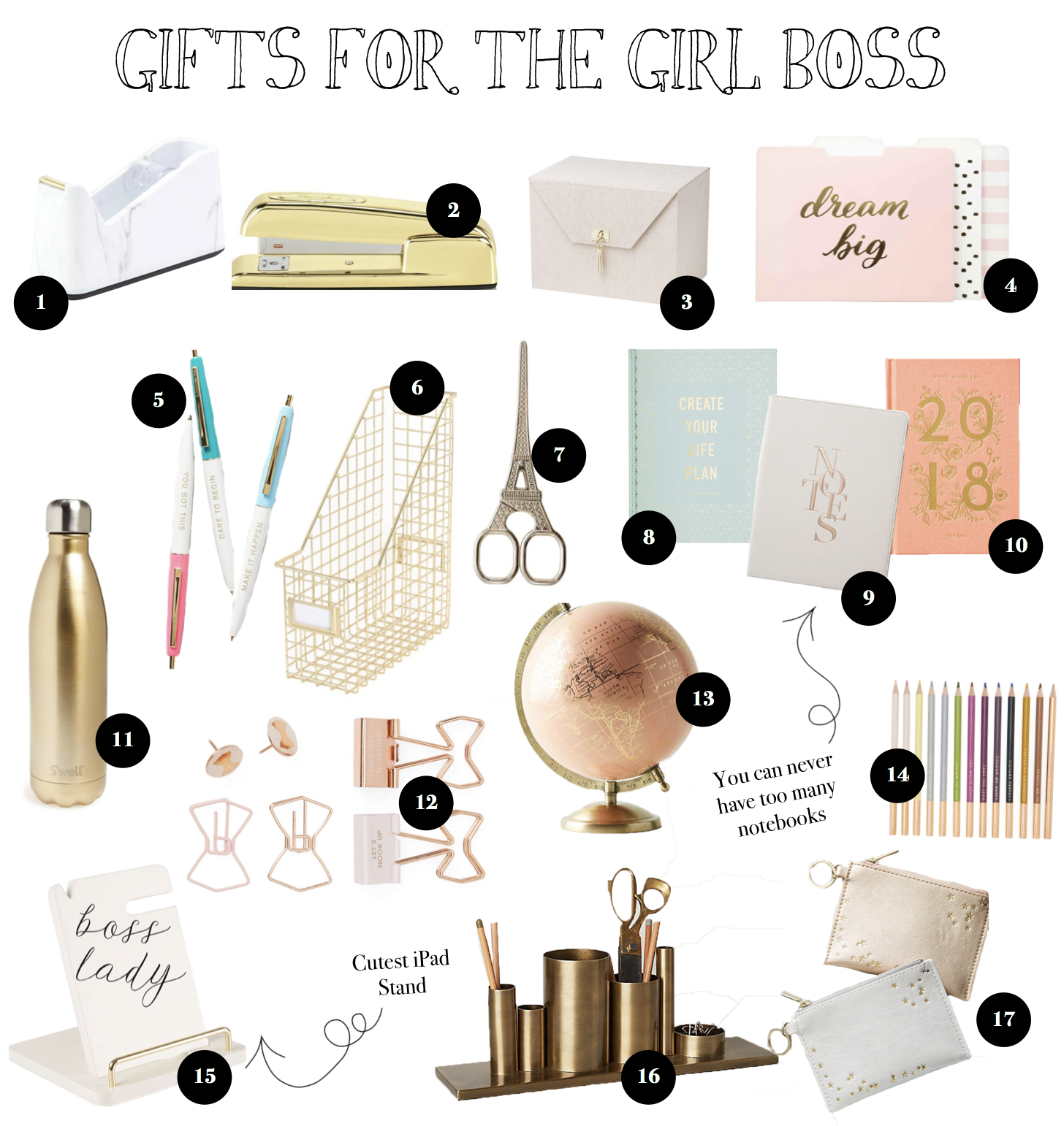 12 Gift Guides of 2017 Gift ideas for girl bosses, office supplies and more! on fashion blog daily dose of charm by lauren lindmark