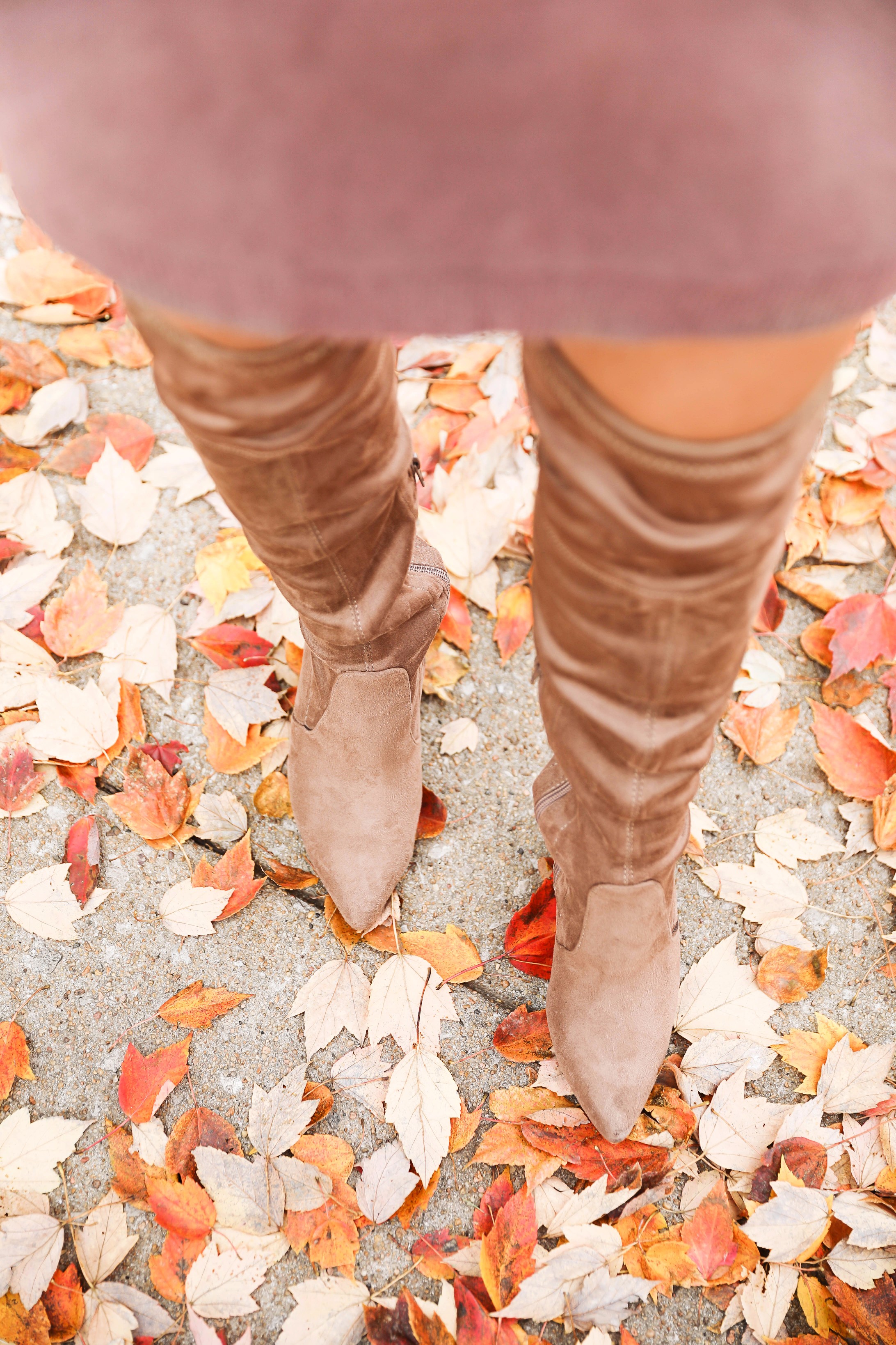 Purple free people Ottoman Slouchy Tunics weater dress! This cute fall look is perfect paired with brown suede over the knee boots! Find the details on fashion blog daily dose of charm by lauren lindmark